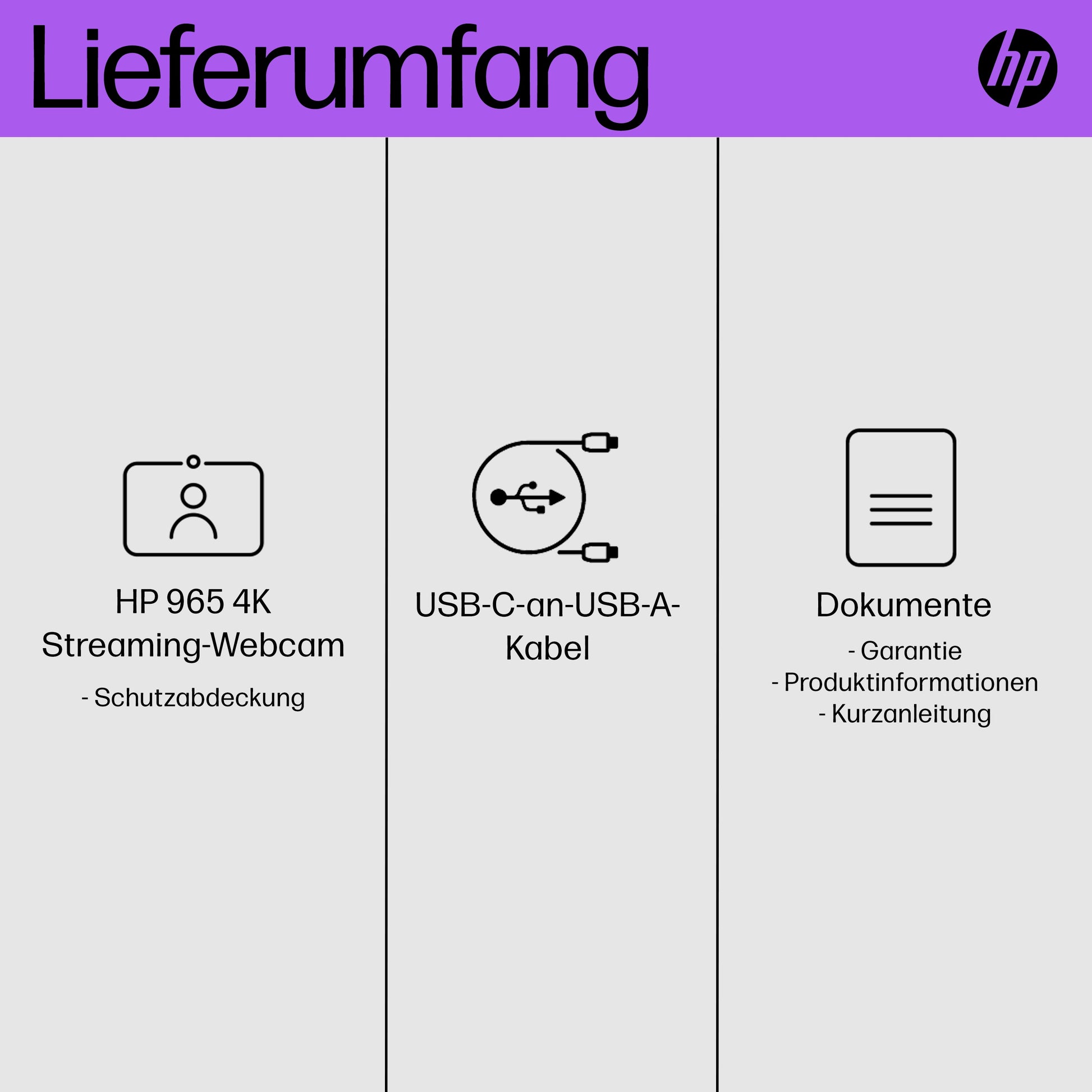 HP 965 – Webcam – 4K, bis 60 fps, USB, Autofokus, Schwarz