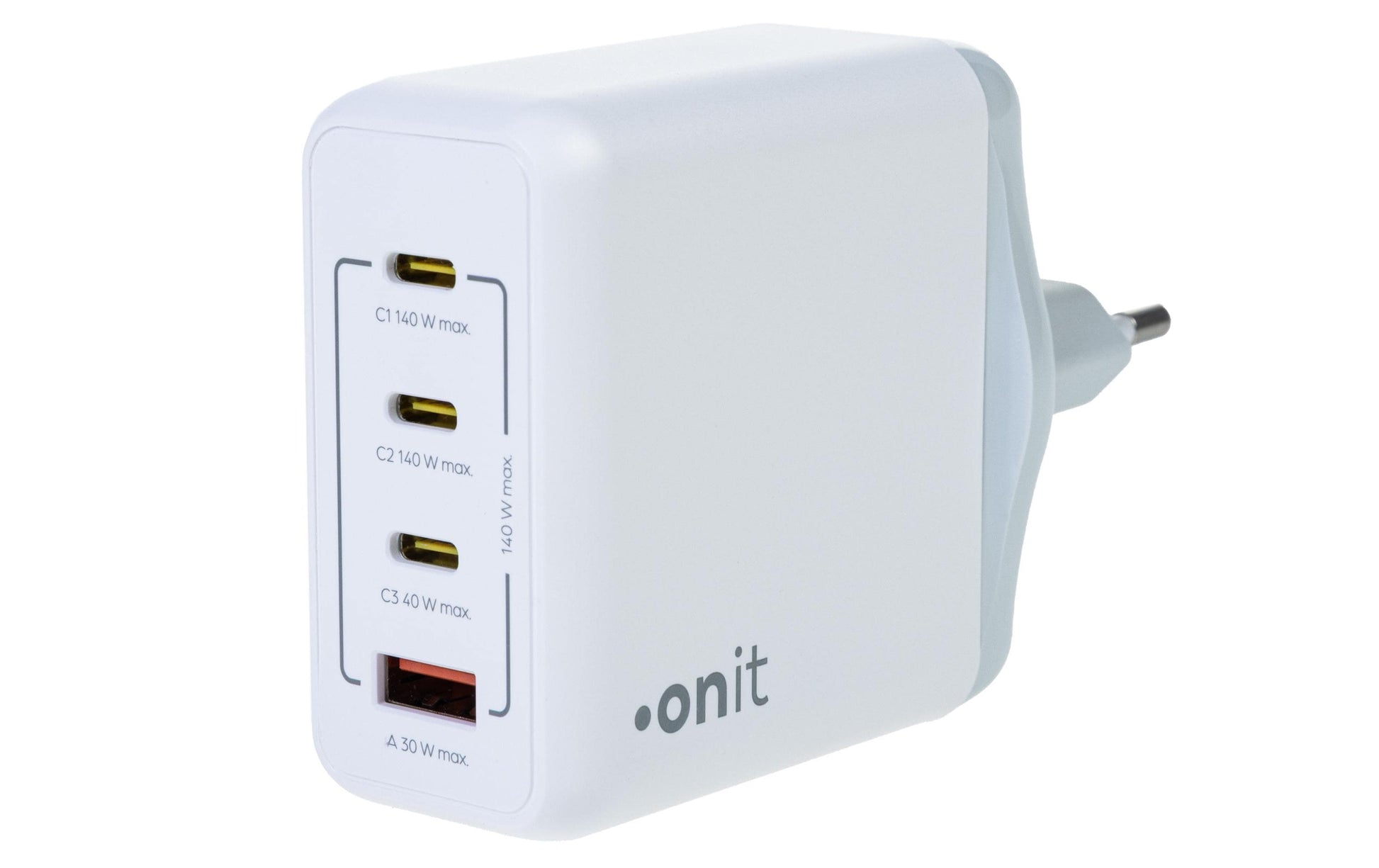 ONIT Netzteil (EU) – 140 W, 3× USB-C + 1× USB-A, PD, PPS, QC, GaN – für Smartphones, Tablets, Laptops