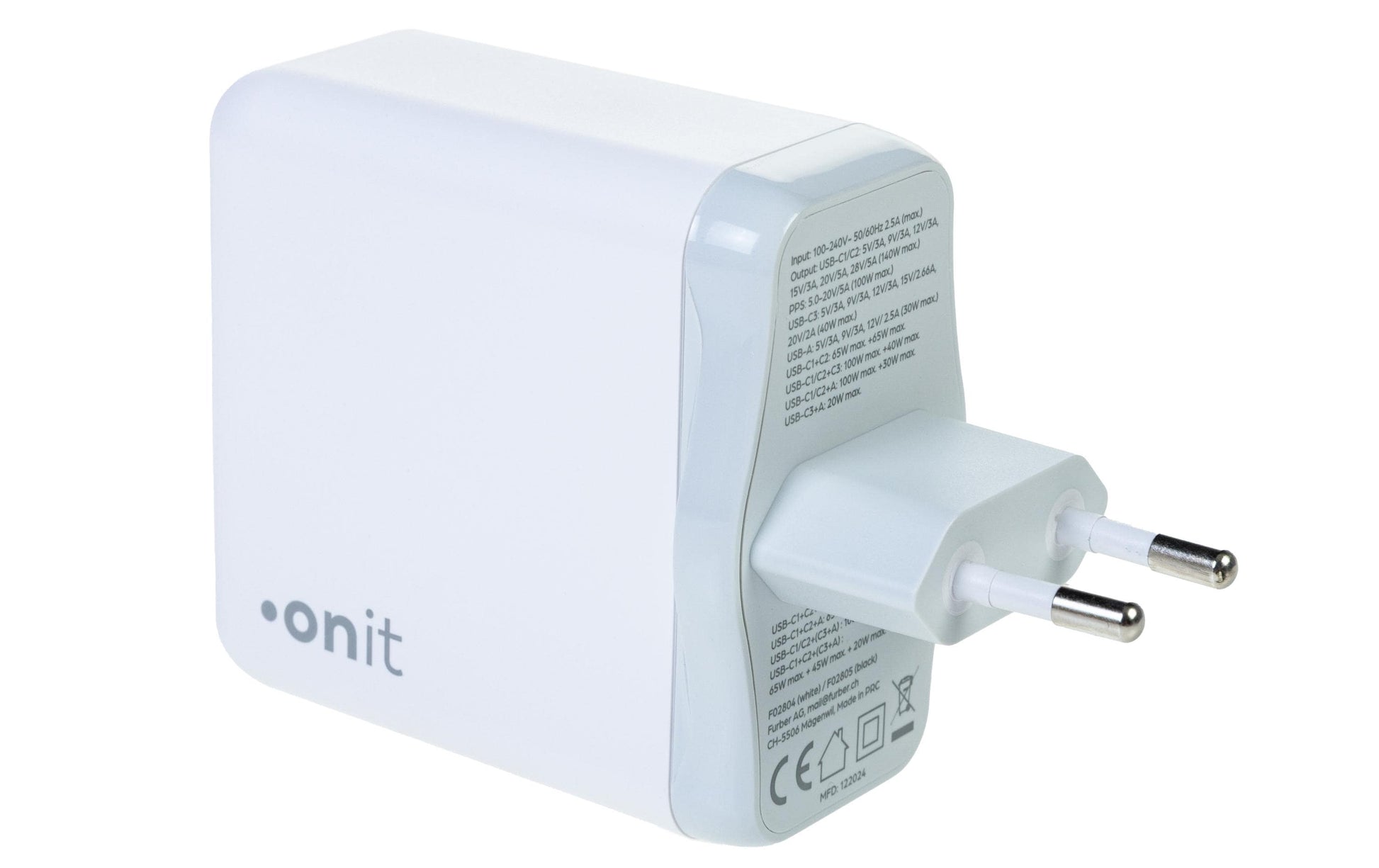 ONIT Netzteil (EU) – 140 W, 3× USB-C + 1× USB-A, PD, PPS, QC, GaN – für Smartphones, Tablets, Laptops