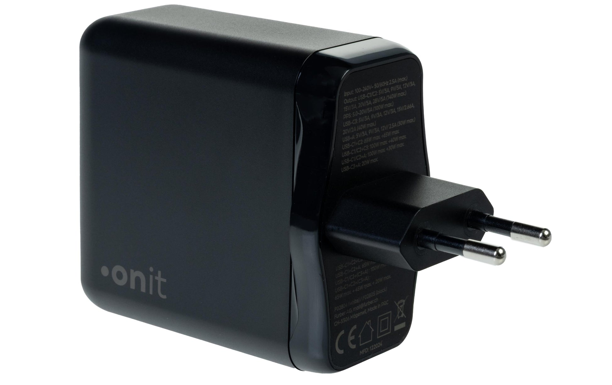 ONIT GaN-Netzteil – 140 W, 3× USB-C + 1× USB-A, PD, PPS, QC