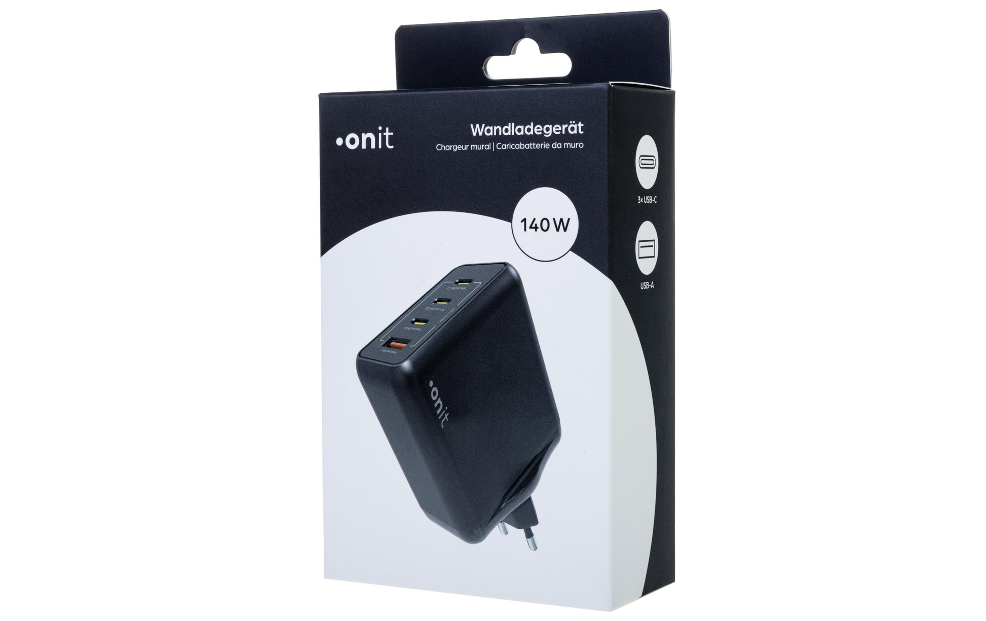 ONIT GaN-Netzteil – 140 W, 3× USB-C + 1× USB-A, PD, PPS, QC