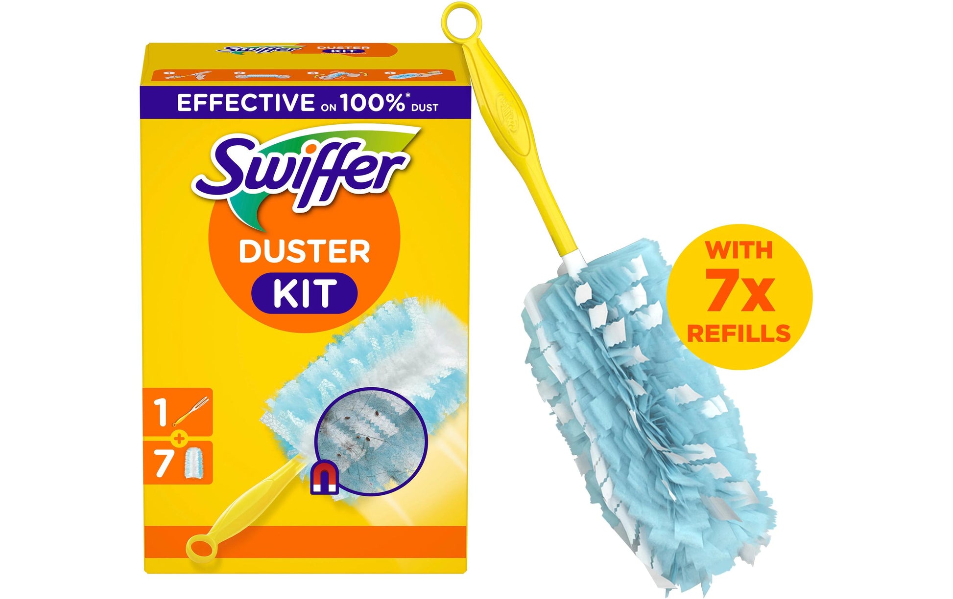 Swiffer Staubwedel Starterset – Mikrofaser, Gelb, Griff + 7 Tücher