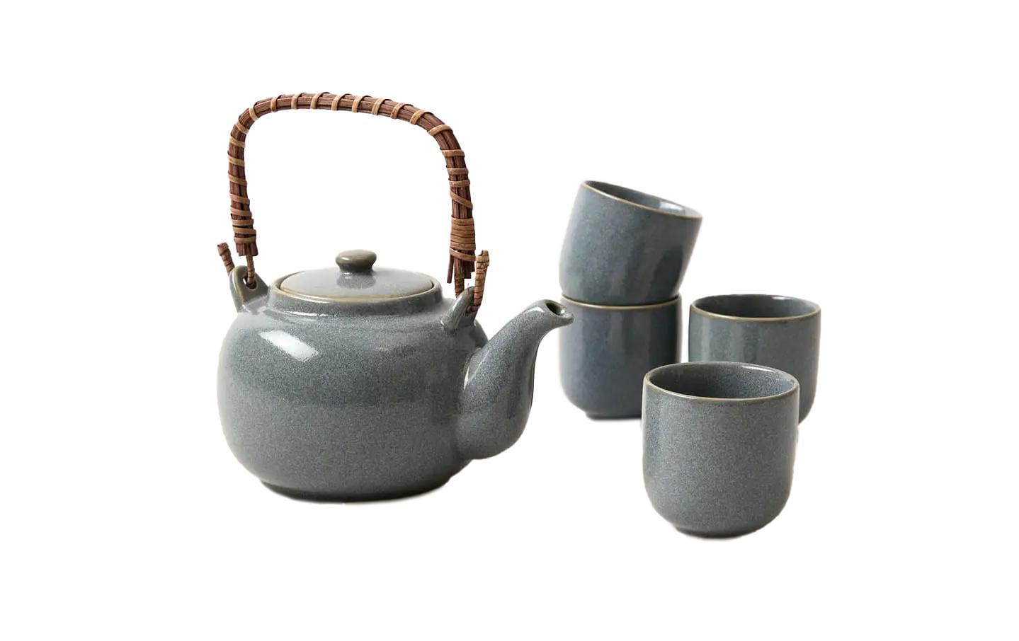 Esmée Teekannenset – 5-teiliges Set, 700 ml, Ø 13,0 cm, H 11,0 cm, Steingut, Blaugrau