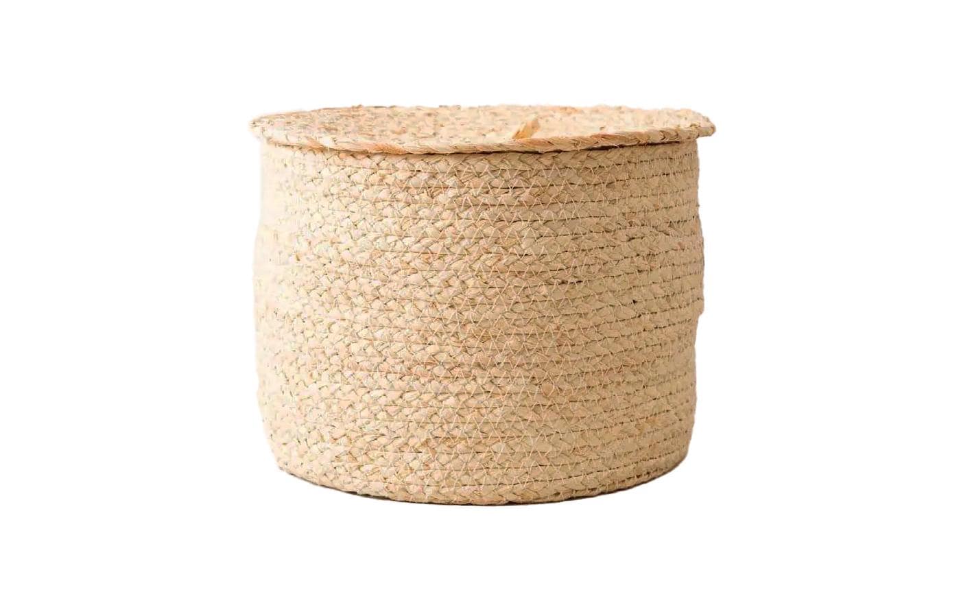 Esmée Aufbewahrungskorb (mit Deckel) – Maisblatt – Beige – Ø 250 × 190 mm