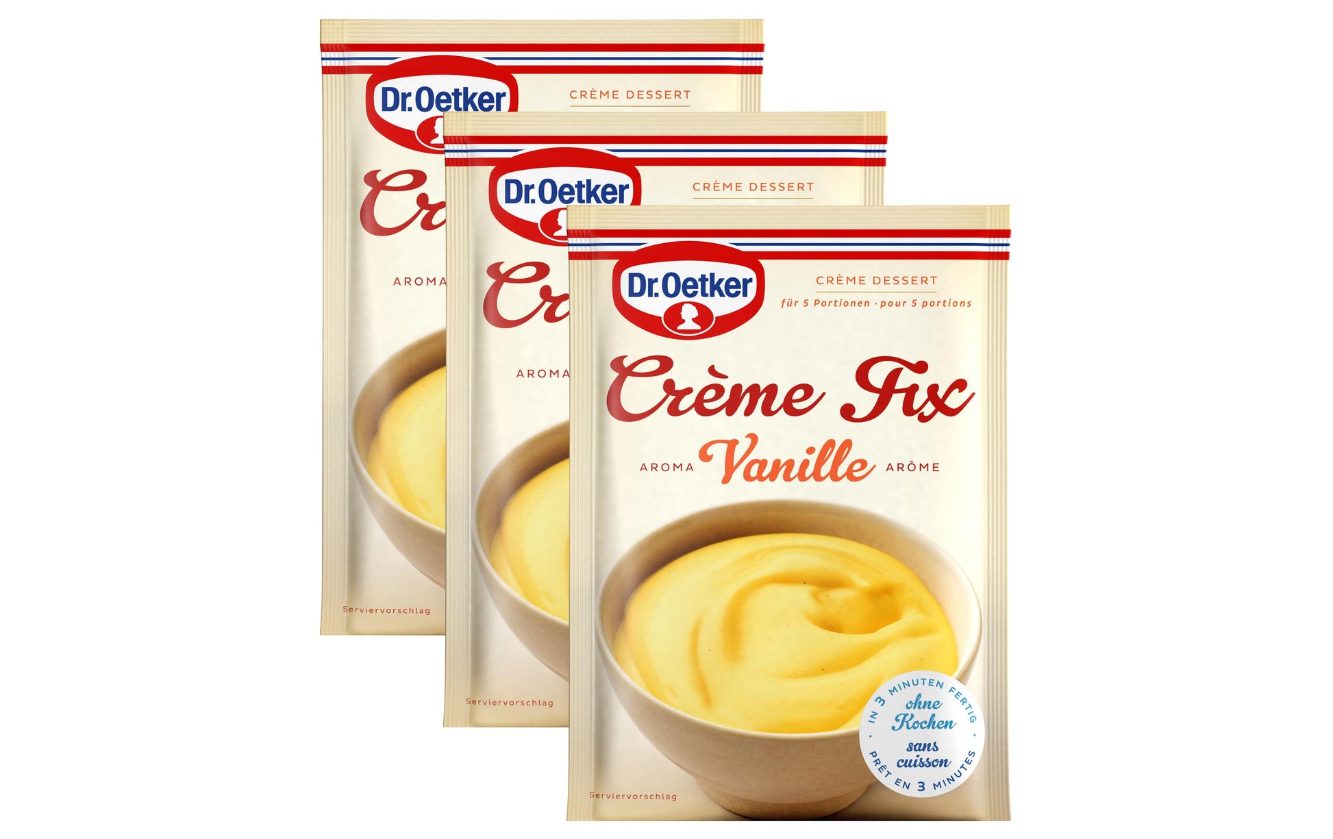 Dr. Oetker Crème-Fix Vanille Trio – Pudding & Crèmes, 3 × 108 g, 324 g