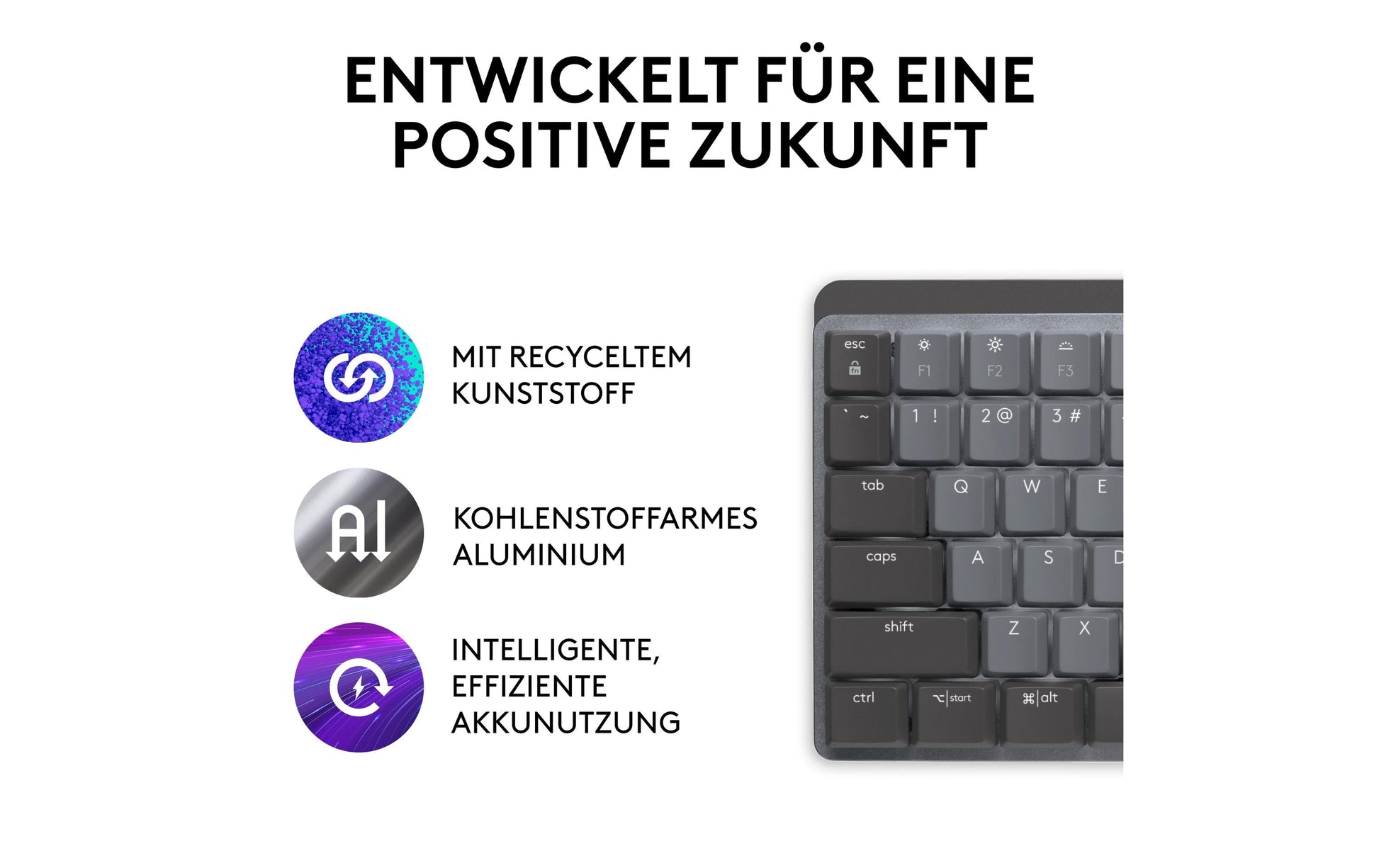 Logitech MX Mechanical – Tastatur, kabellos, CH-Layout (DE-CH), mechanisch, beleuchtet, Dunkelgrau