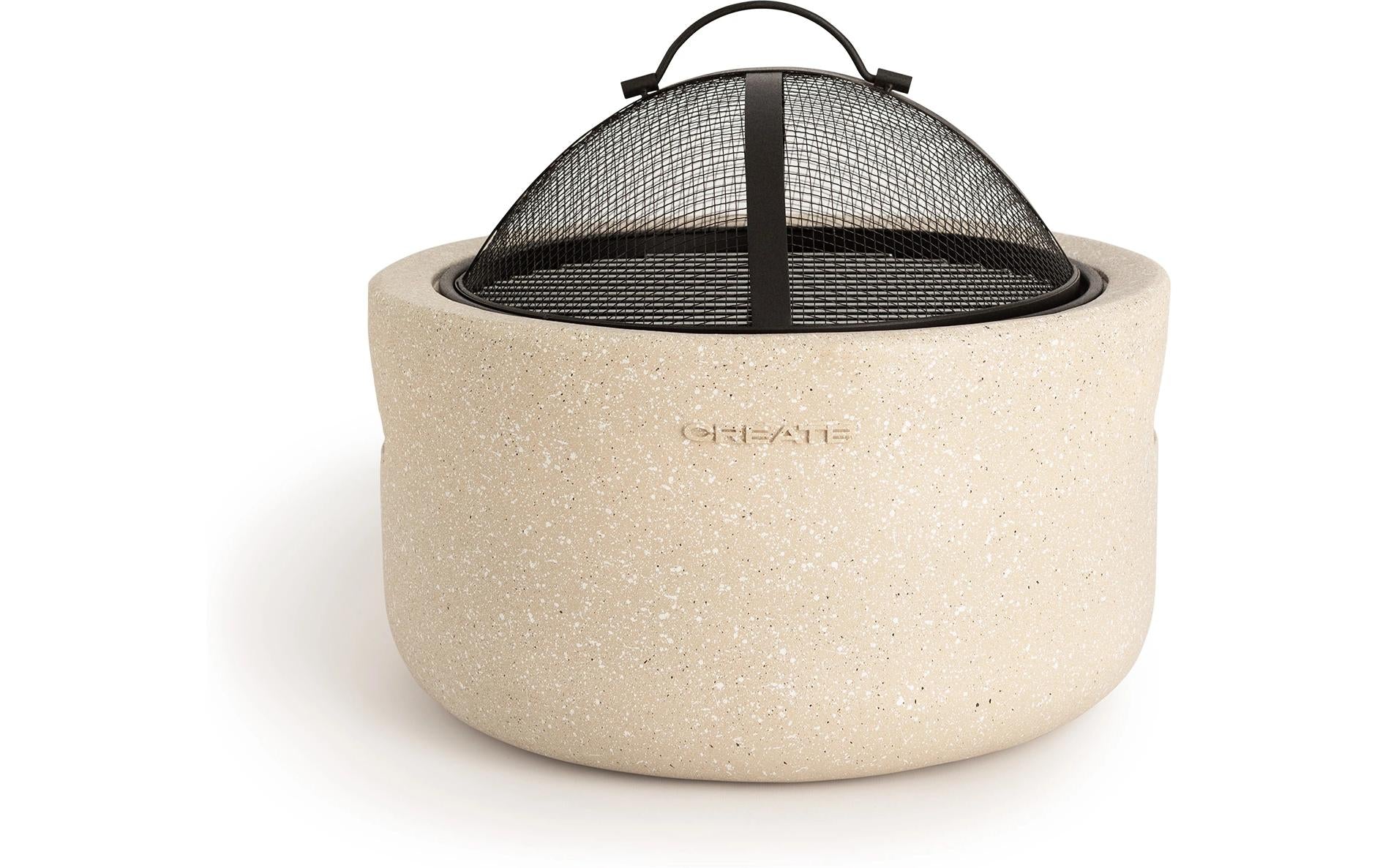 Create Grill Tischgrill FIRE BOWL – 44×44×32 cm, Indirektes Grillieren, Schutzgitterdeckel – Beige