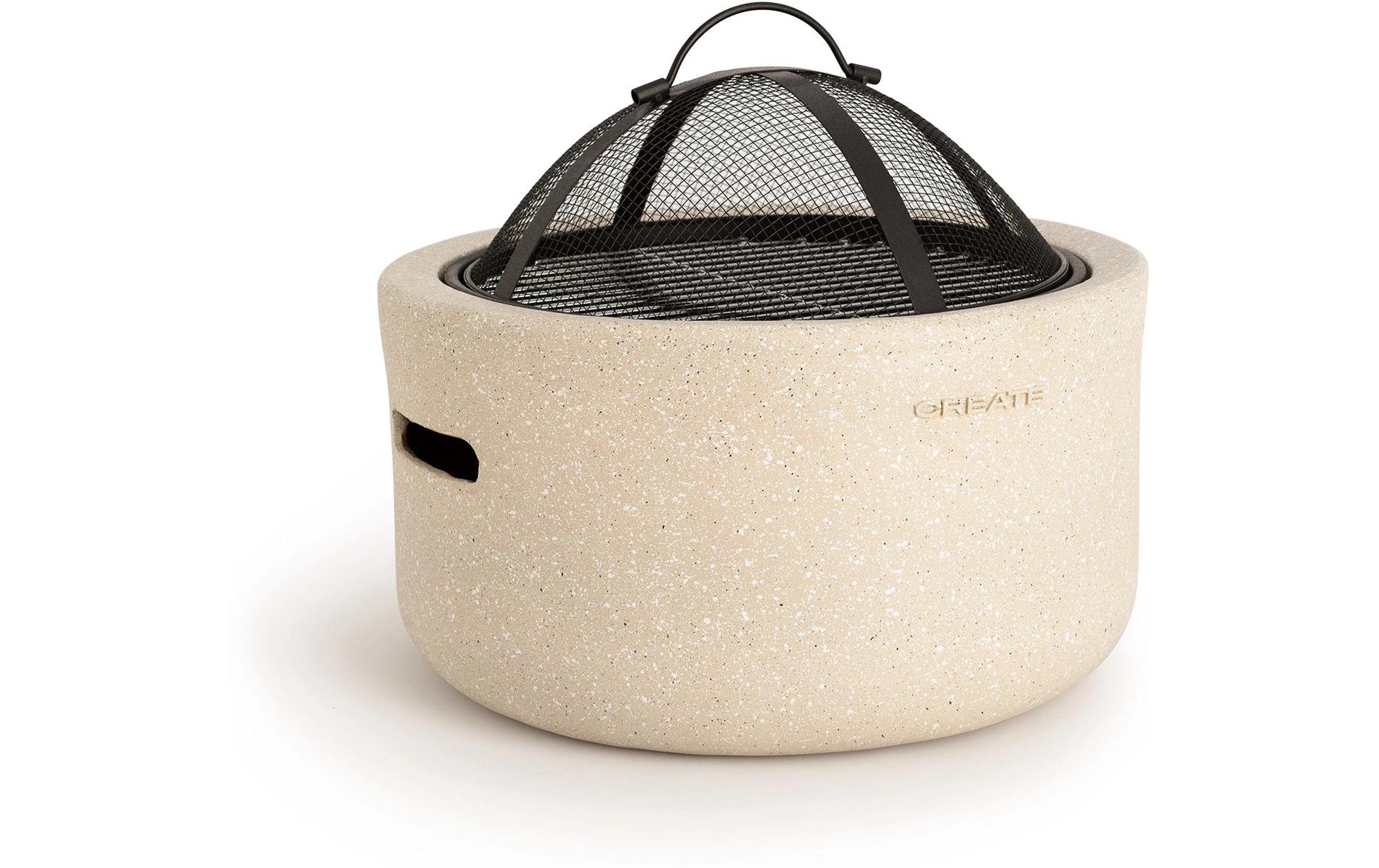 Create Grill Tischgrill FIRE BOWL – 44×44×32 cm, Indirektes Grillieren, Schutzgitterdeckel – Beige