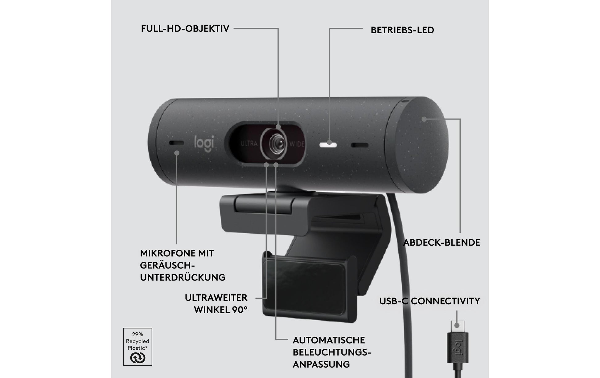 Logitech BRIO 500 – Webcam – Graphit