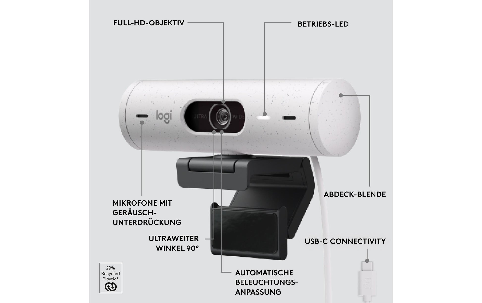Logitech BRIO 500 – Webcam – Off-White