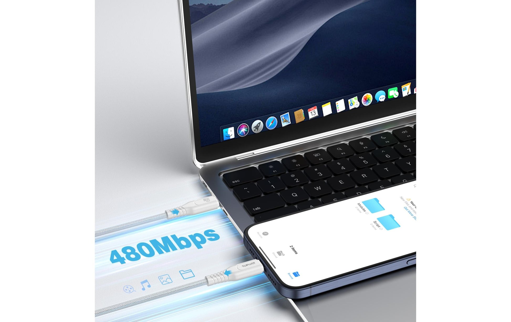 4smarts USB-C auf USB-C Kabel – USB 2.0 (480 Mbit/s) – 1,5 m – PD 60 W – Geflochten – Weiss