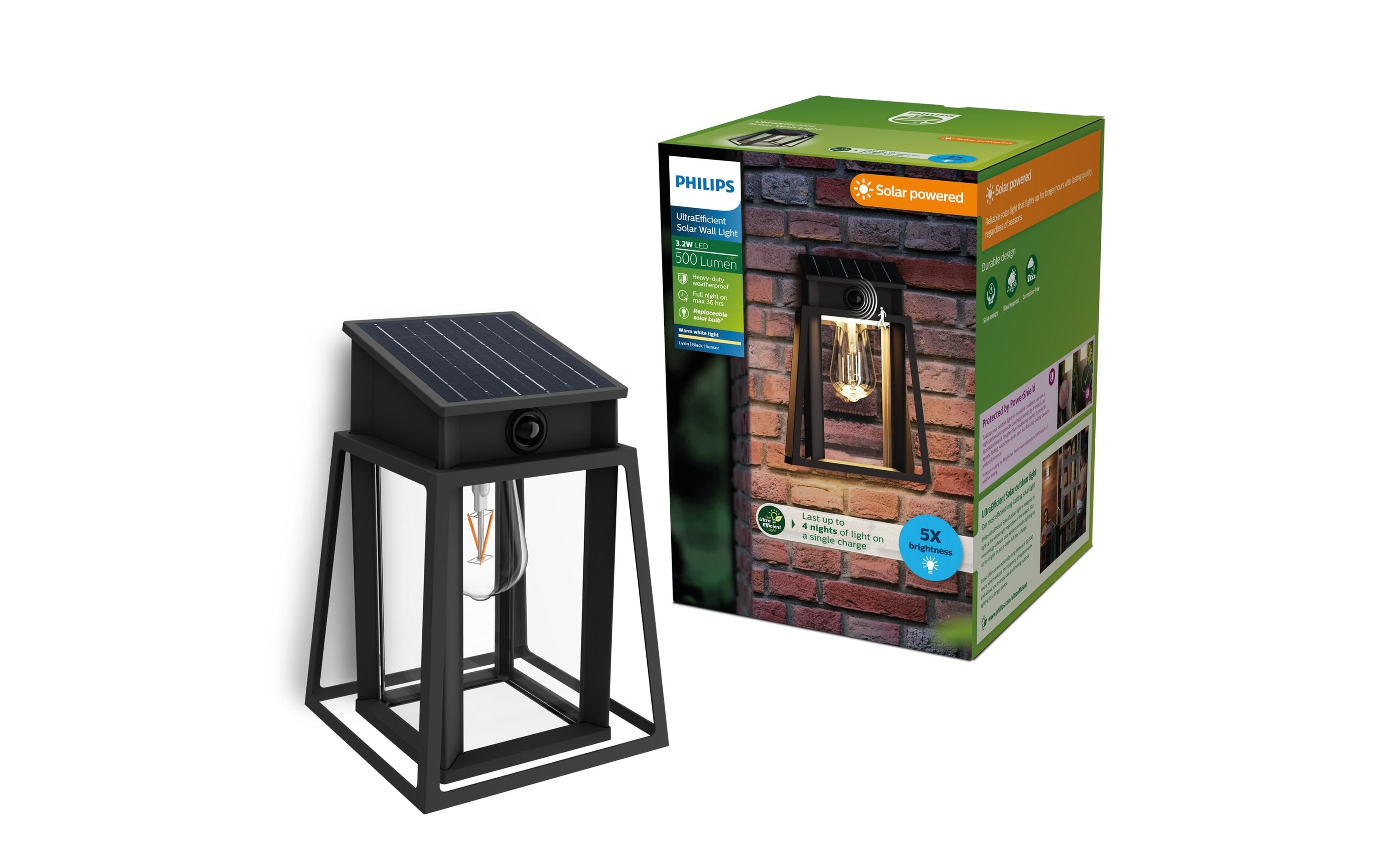 Philips Aussenwandleuchte – Warmweiss, 2700 K – IP44 – Solarbetrieb – mit Bewegungsmelder – Schwarz, Metall