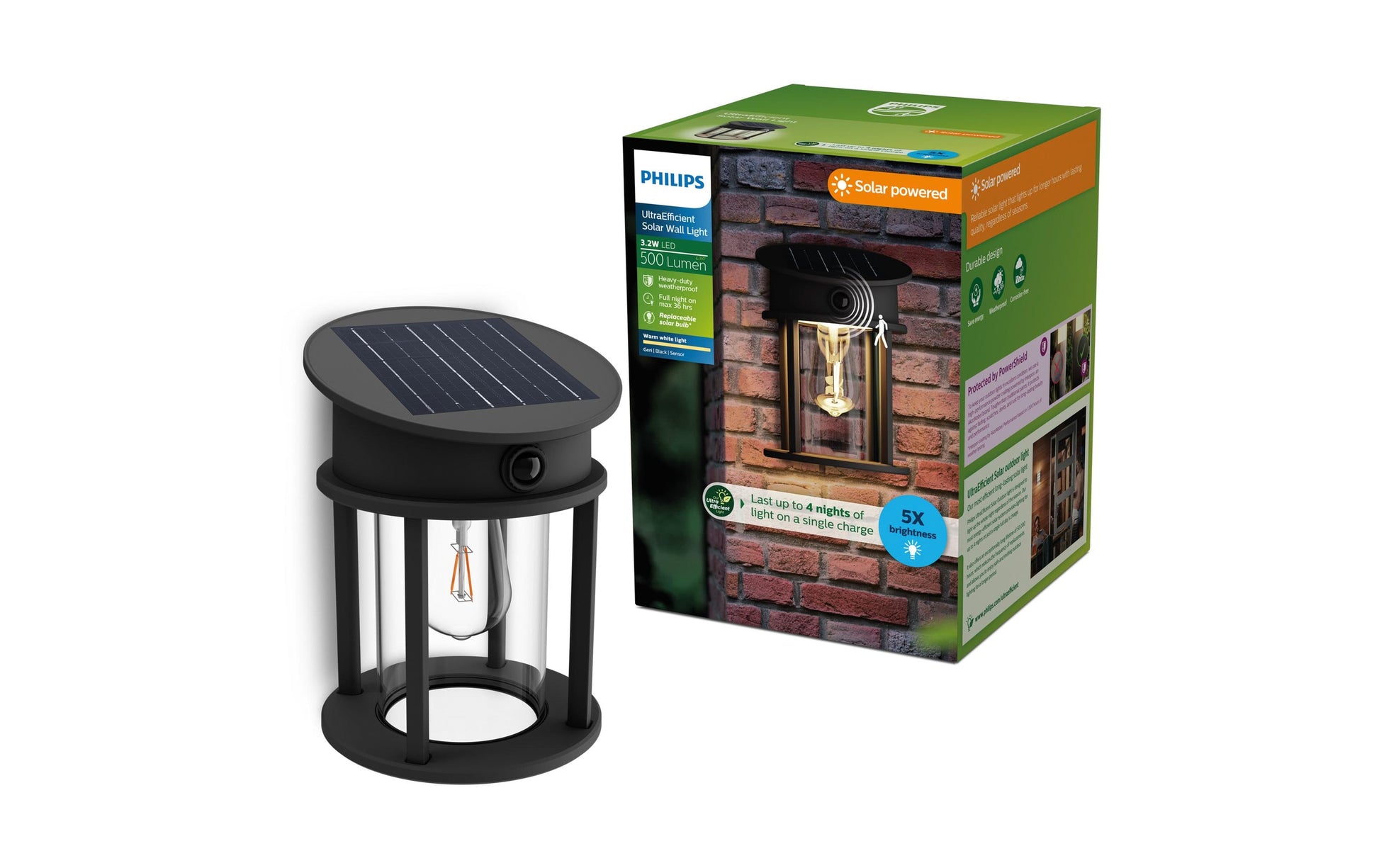 Philips Aussenwandleuchte – 2700 K, IP44, Solarbetrieb, mit Bewegungsmelder, Schwarz, Metall, Kunststoff