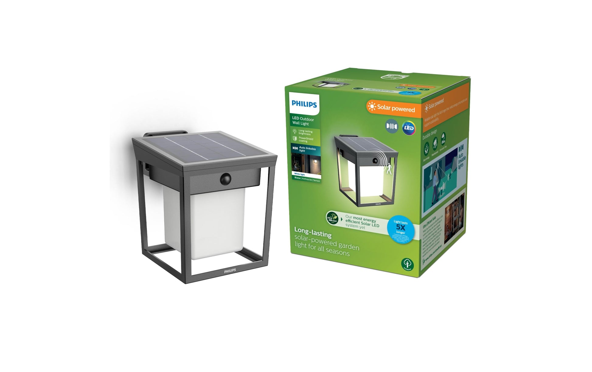 Philips Aussenwandleuchte – 3×2 cm, 250 lm, 1,5 W, Warmweiss, 3000 K, IP44, Solarbetrieb, Anthrazit, Metall