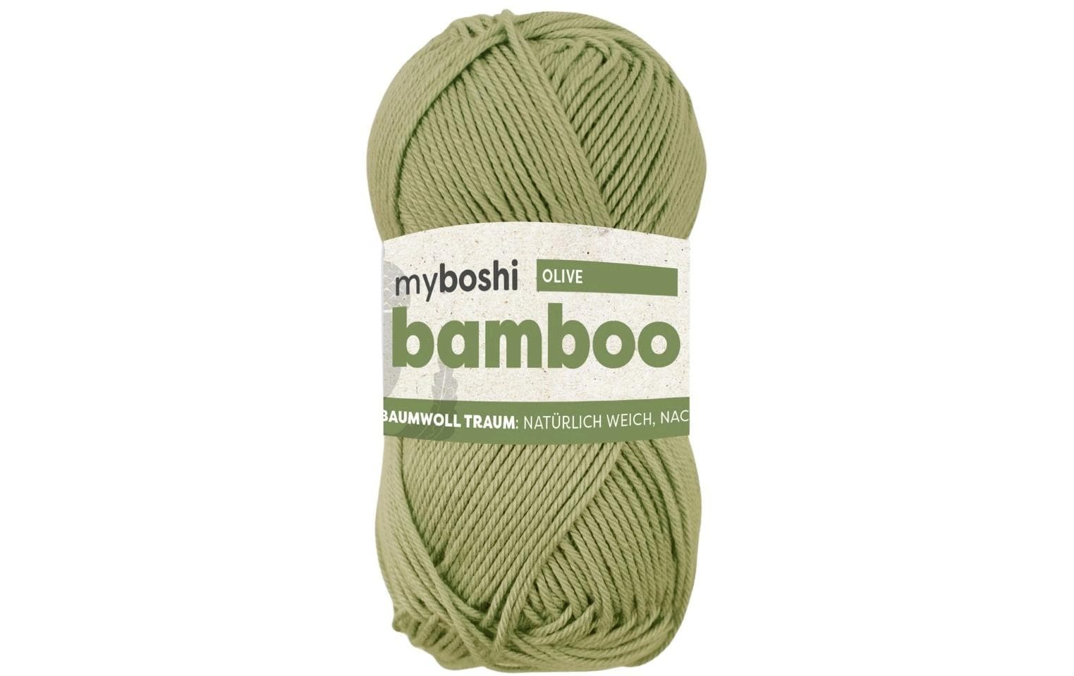 myBoshi Bambuswolle Olive – 50 g, 125 m, Nadel 4 mm, 60% Bambus/40% Baumwolle