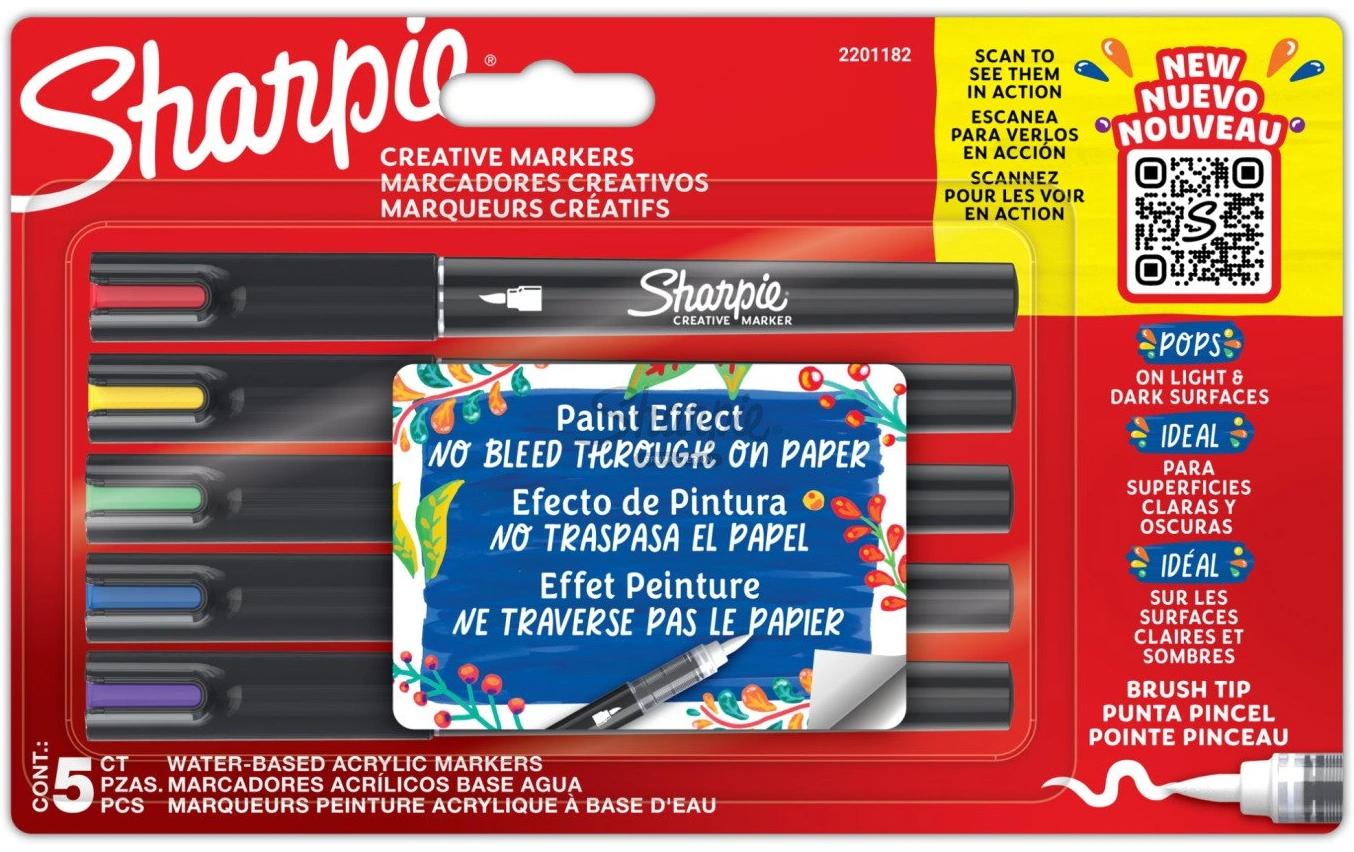 Sharpie Acrylmarker – Pinselspitze 1,2 mm – Mehrfarbig – 5er-Set