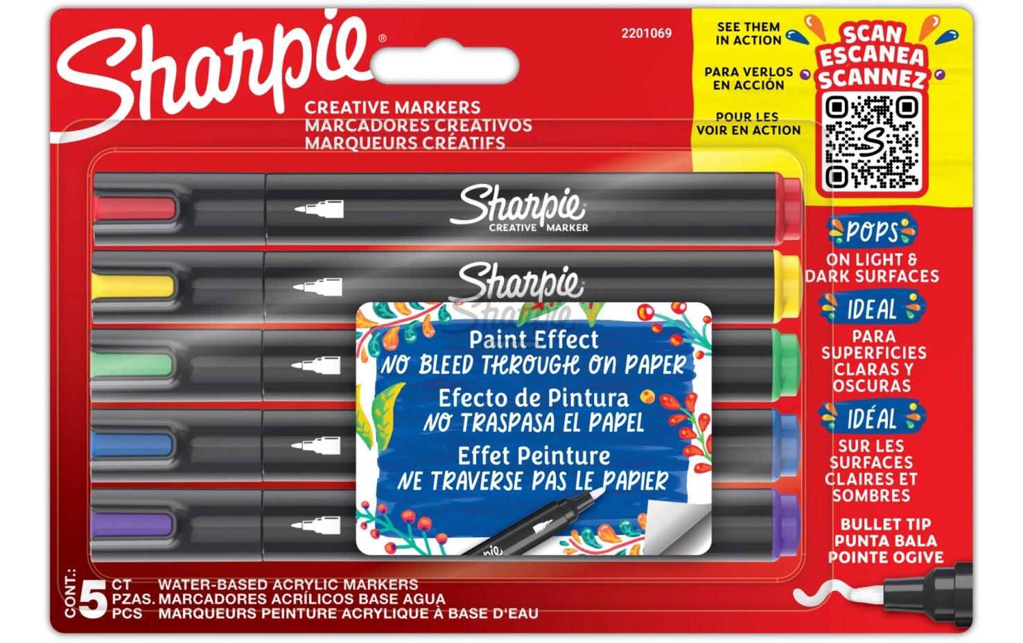 Sharpie Acrylmarker – Rundspitze 2,5 mm – Mehrfarbig – 5er-Set