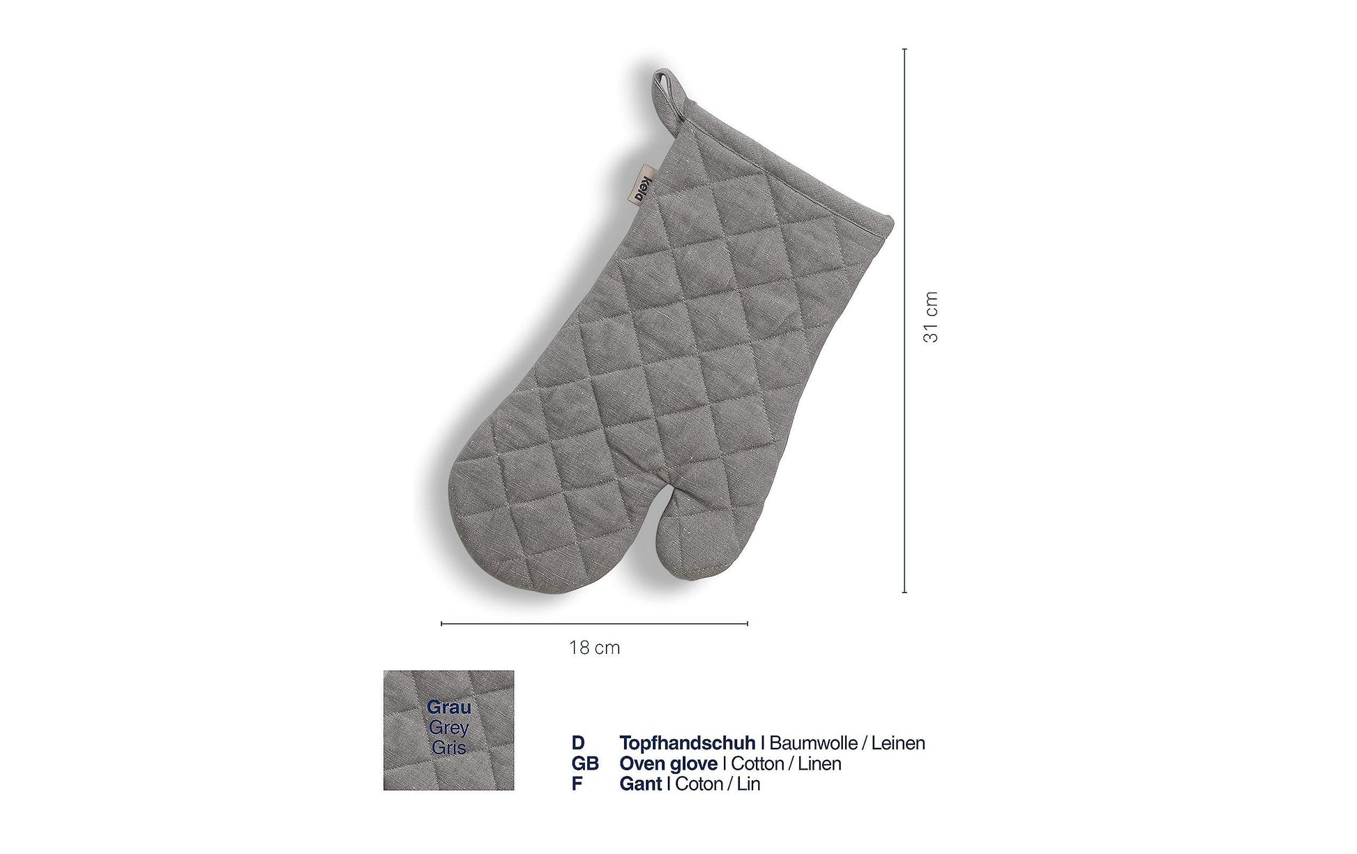 Kela Puro – Ofenhandschuh 31 × 18 cm, Baumwolle/Leinen, Grau