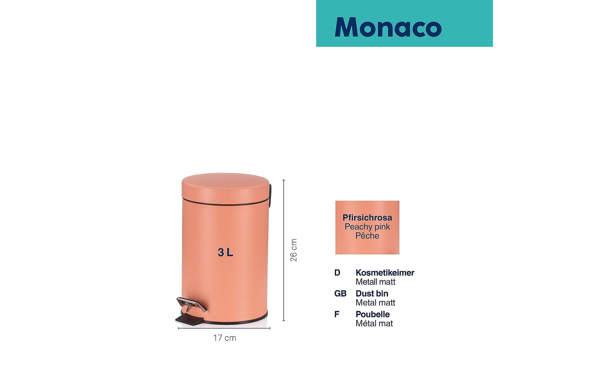 Kela Kosmetikeimer Monaco – 3 l – Metall, rund – Pfirsich