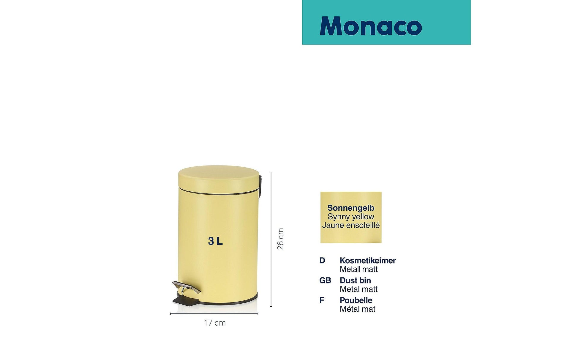 Kela Kosmetikeimer Monaco – 3 l – Metall, rund – gelb – mit Innenkübel