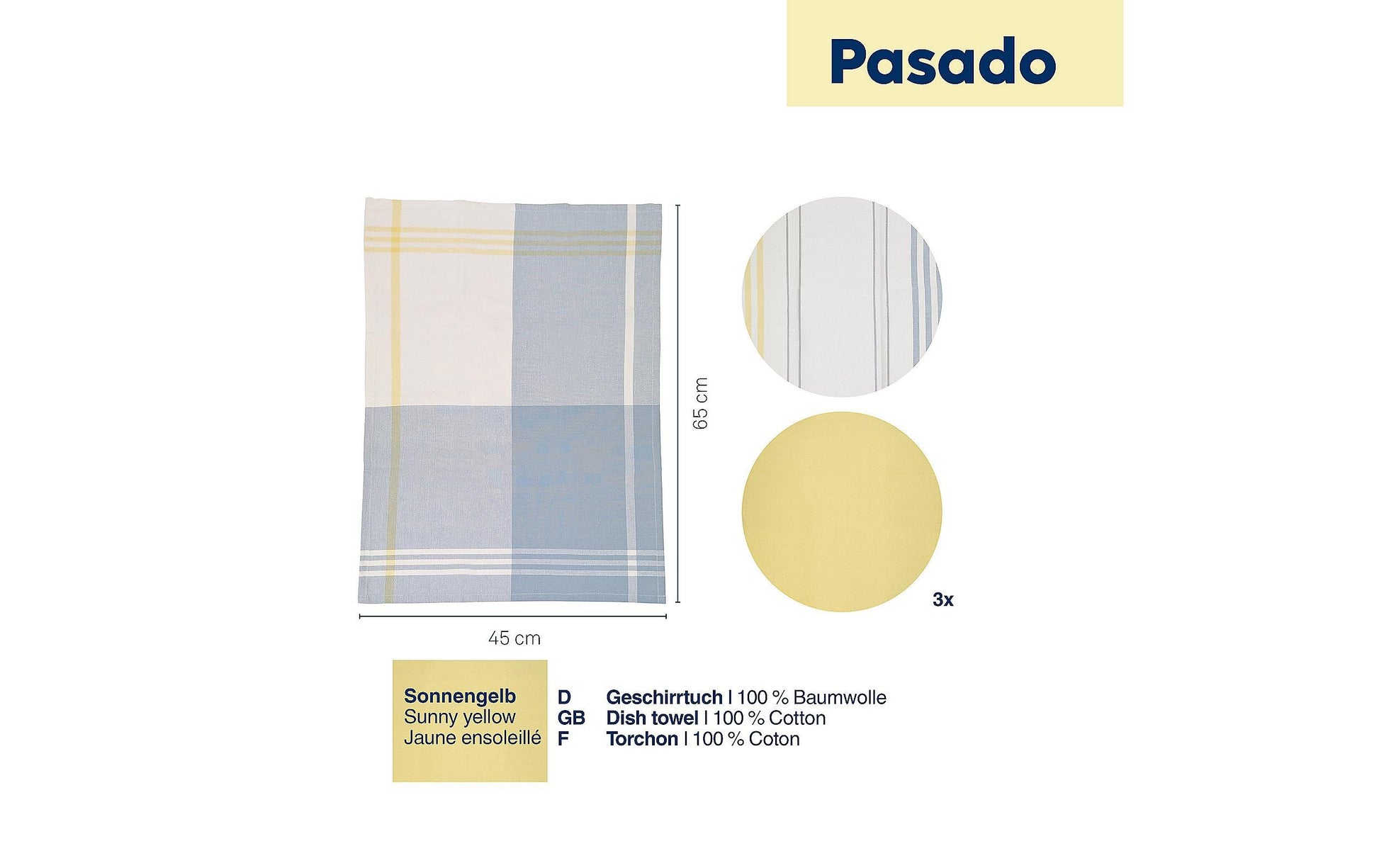 Kela Waschlappen Pasado – gelb – 45 × 65 cm – Baumwolle – 3er-Set