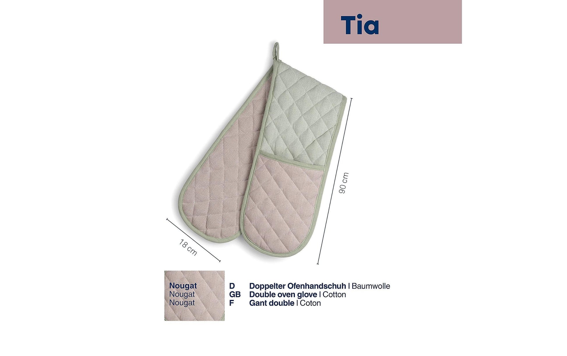 Kela Tia – Ofenhandschuh 18,0 × 90,0 cm, Baumwolle, S/M, Grün, Nougat