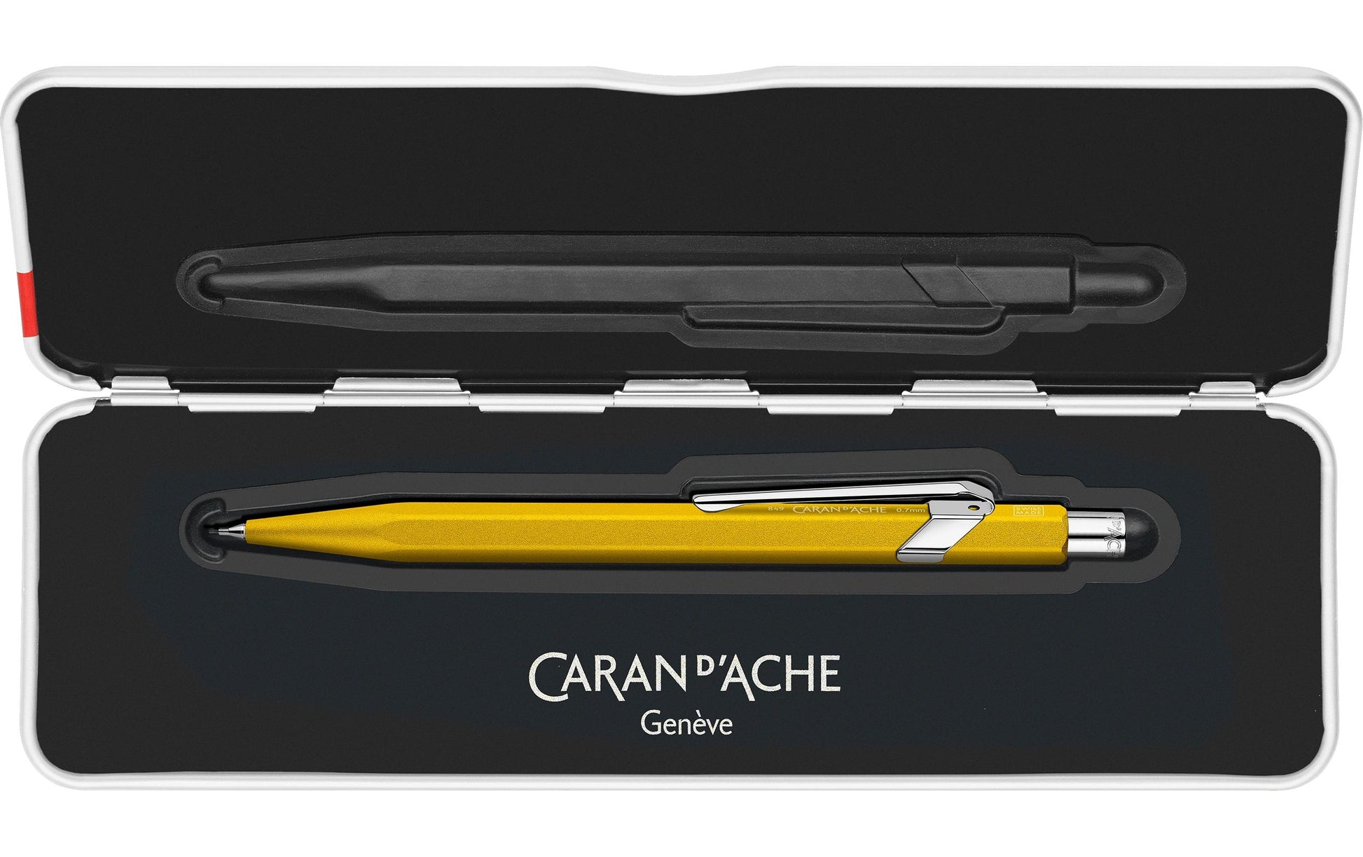 Caran d-Ache 849 Colormat-X Druckbleistift – 0,7 mm – Aluminium – Gelb – mit Radierer – 1er-Pack