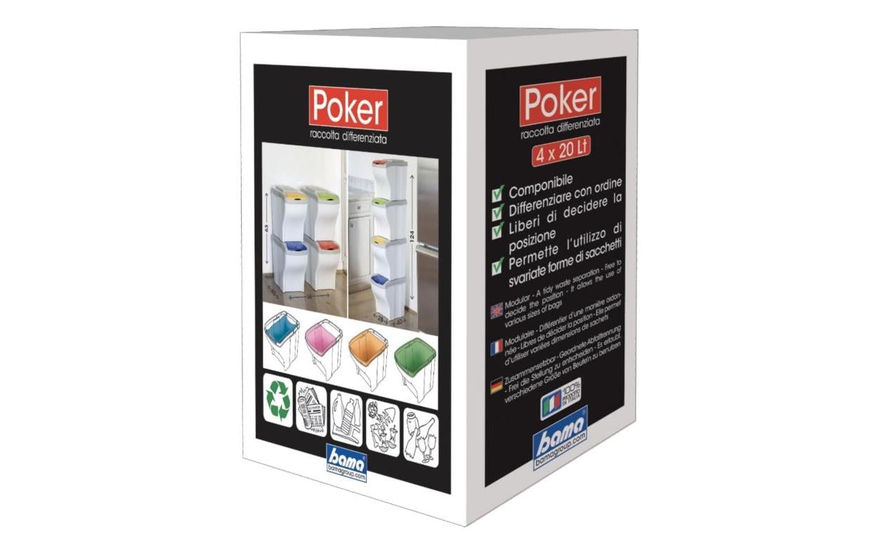 Edi Baur – Systempapierkorb – 20 + 20 + 20 + 20 l, Kunststoff, mehrfarbig – B × H × T 280 × 400 × 300 mm