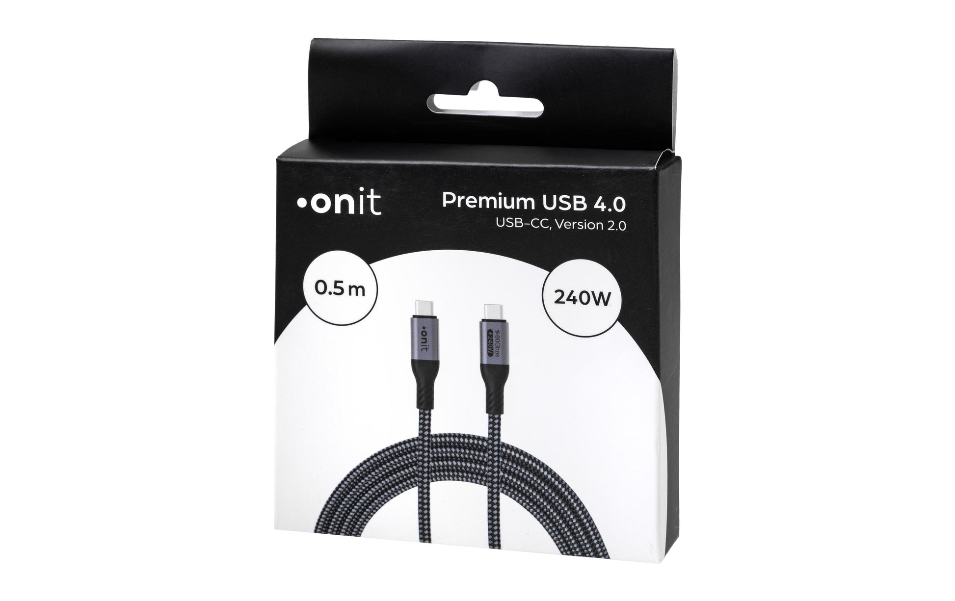ONIT USB-C auf USB-C Kabel – USB4 80 Gbit/s – 0,5 m – PD 240 W – Textilmantel – Schwarz/Grau