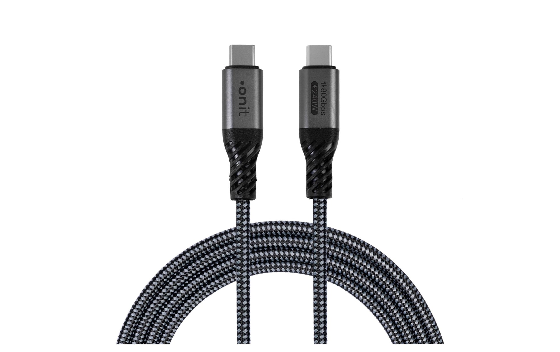ONIT USB-C auf USB-C Kabel – USB4 80 Gbit/s – 0,5 m – PD 240 W – Textilmantel – Schwarz/Grau