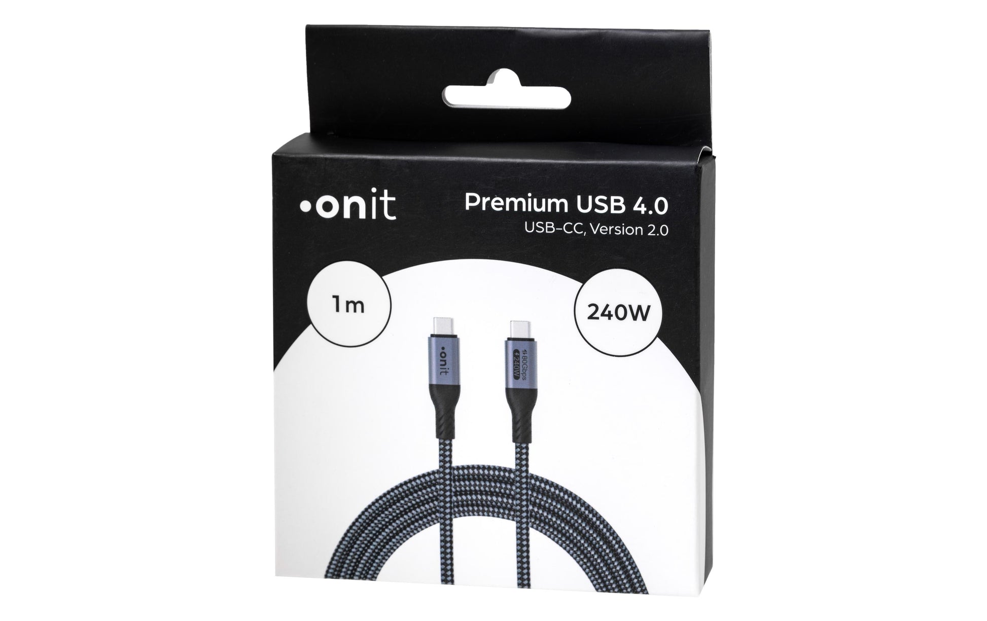ONIT USB-C auf USB-C Kabel – USB4 80 Gbit/s – 1 m – PD 240 W – Textilmantel – Schwarz
