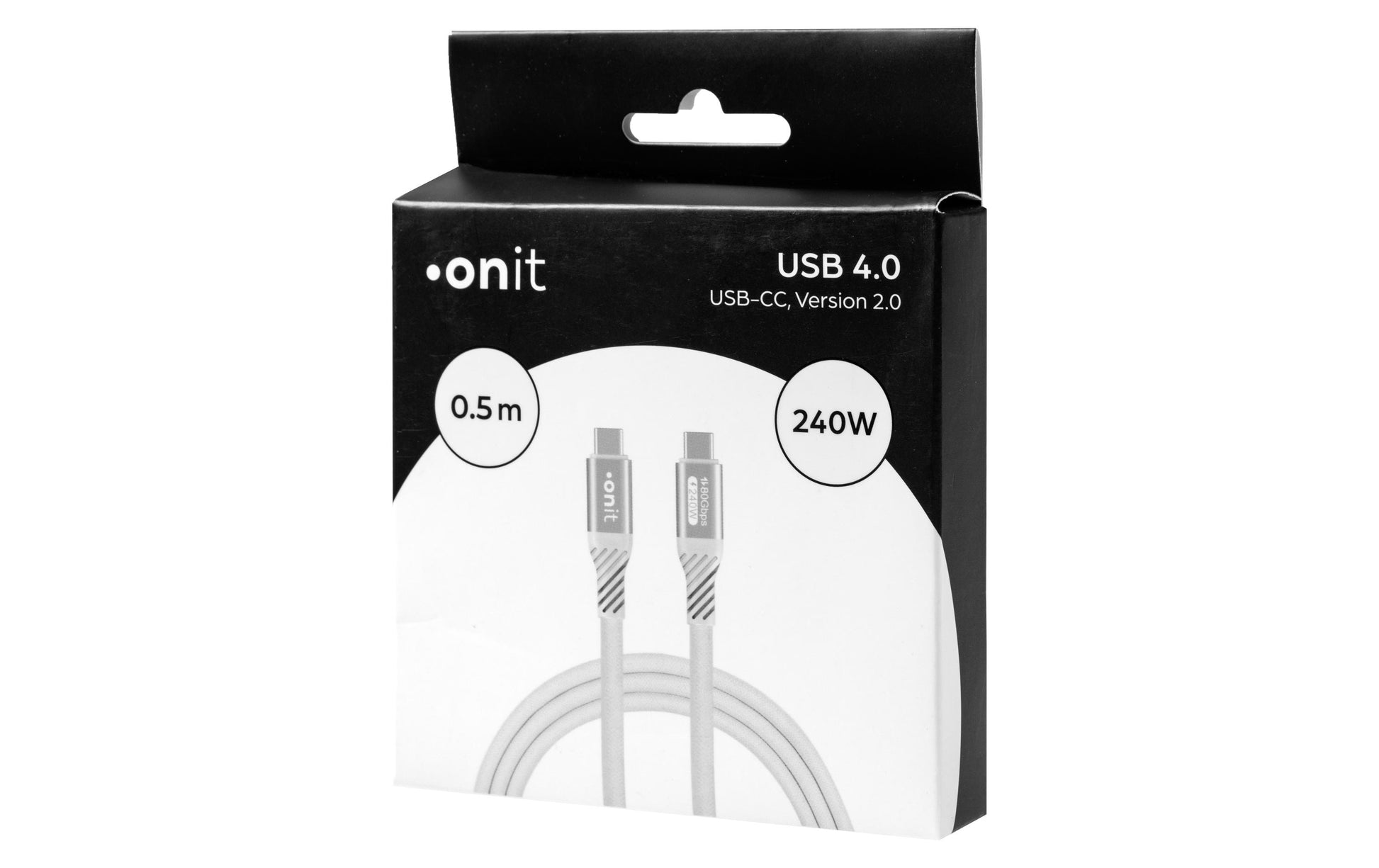 ONIT USB-C auf USB-C Kabel – USB4 80 Gbit/s – 0,5 m – PD 240 W – Textilmantel, Verstärkt – Weiss