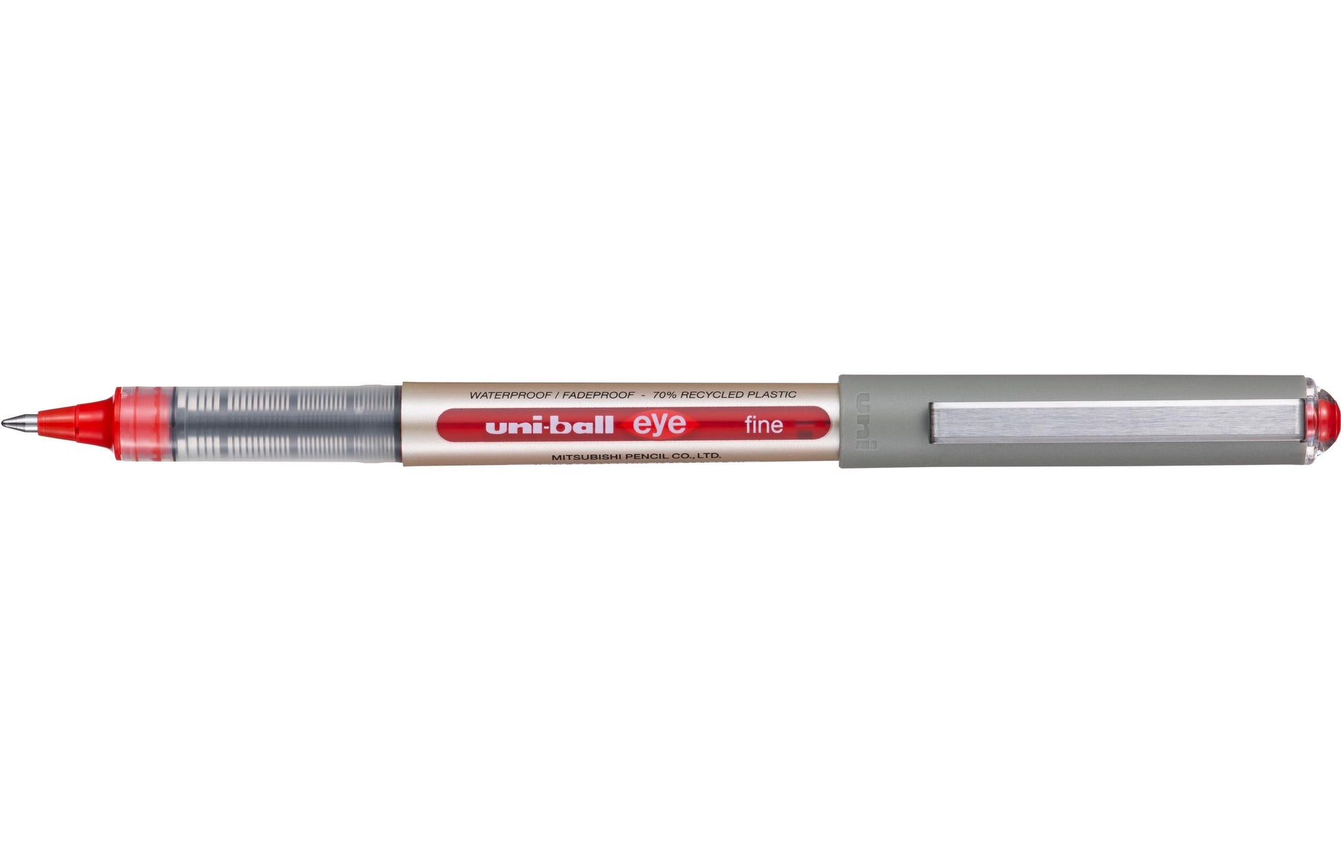 Uni-Ball eye fine ECO – Tintenroller, dokumentenecht, mit Kappe, 0,5 mm, rot, für Linkshänder