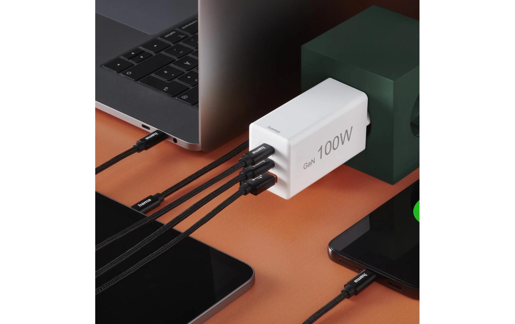 Hama Netzteil – 100 W, 2× USB-C + 1× USB-A, PD, QC 2.0/3.0, GaN – für Laptops, Smartphones, Tablets