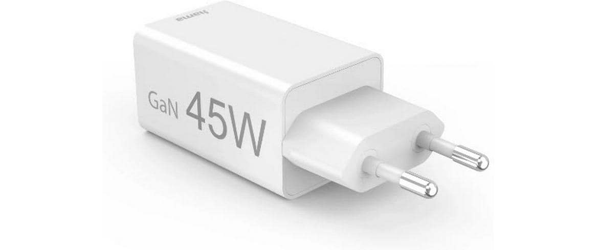 Hama 00201993 USB-Ladegerät 45 W – USB-C×1, USB-A×1 – PD, QC 3.0 – GaN, EU-Stecker (Typ C), Weiss