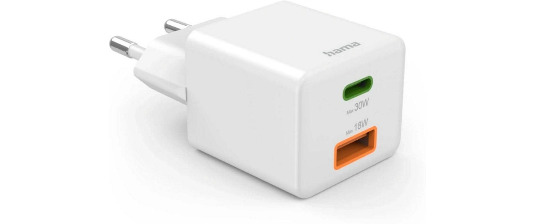 Hama 00201992 USB-Ladegerät 30 W – USB-C×1, USB-A×1 – PD 3.0, QC 3.0 – Weiss