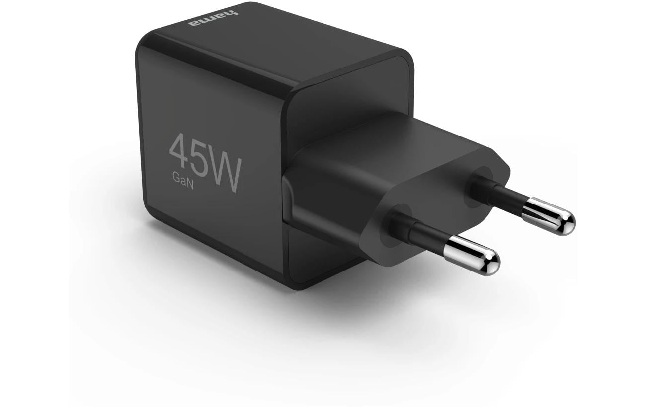 Hama 00201987 USB-Wandladegerät 45 W – USB-C×1 – PD 3.0, QC 3.0, GaN – EU-Stecker (Typ C), Schwarz