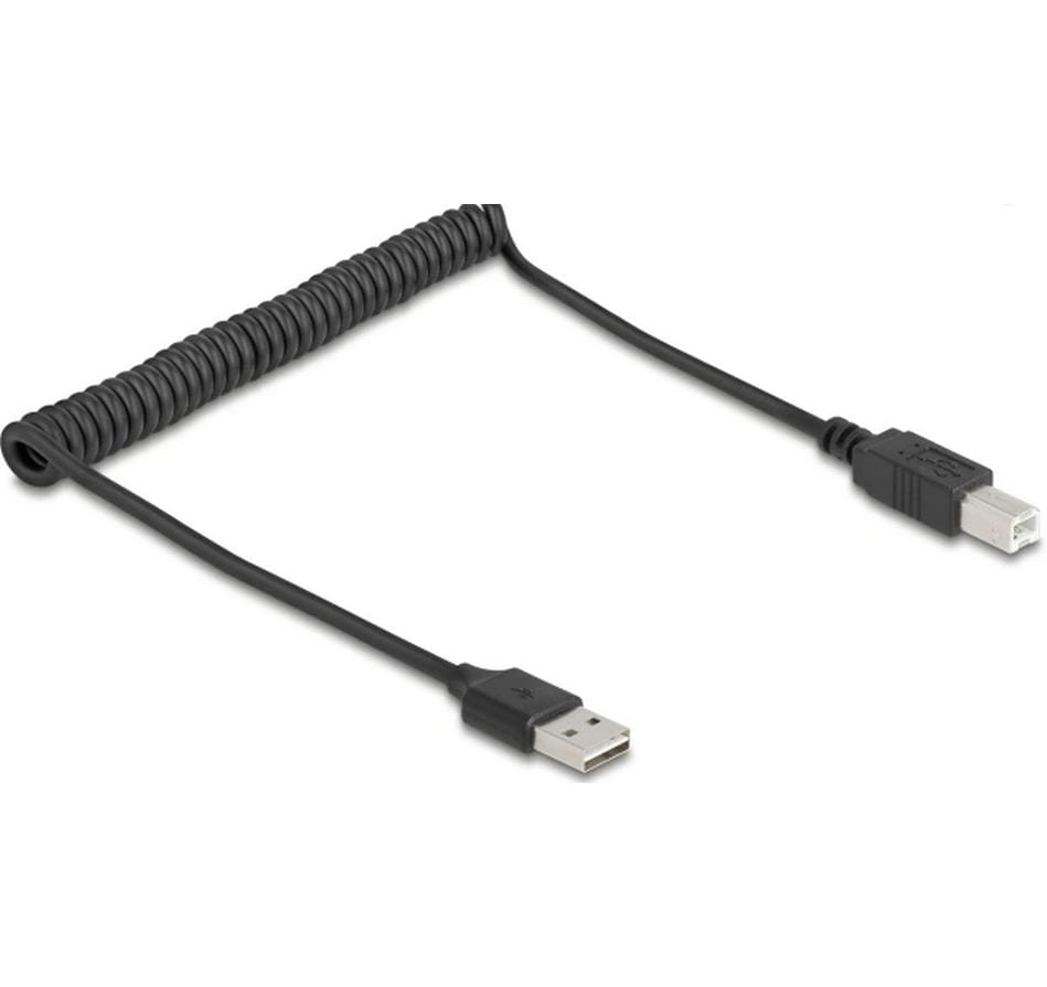 DeLOCK USB-A auf USB-A Kabel – USB 2.0 (480 Mbit/s) – 0,8 m – Spiralkabel – Schwarz