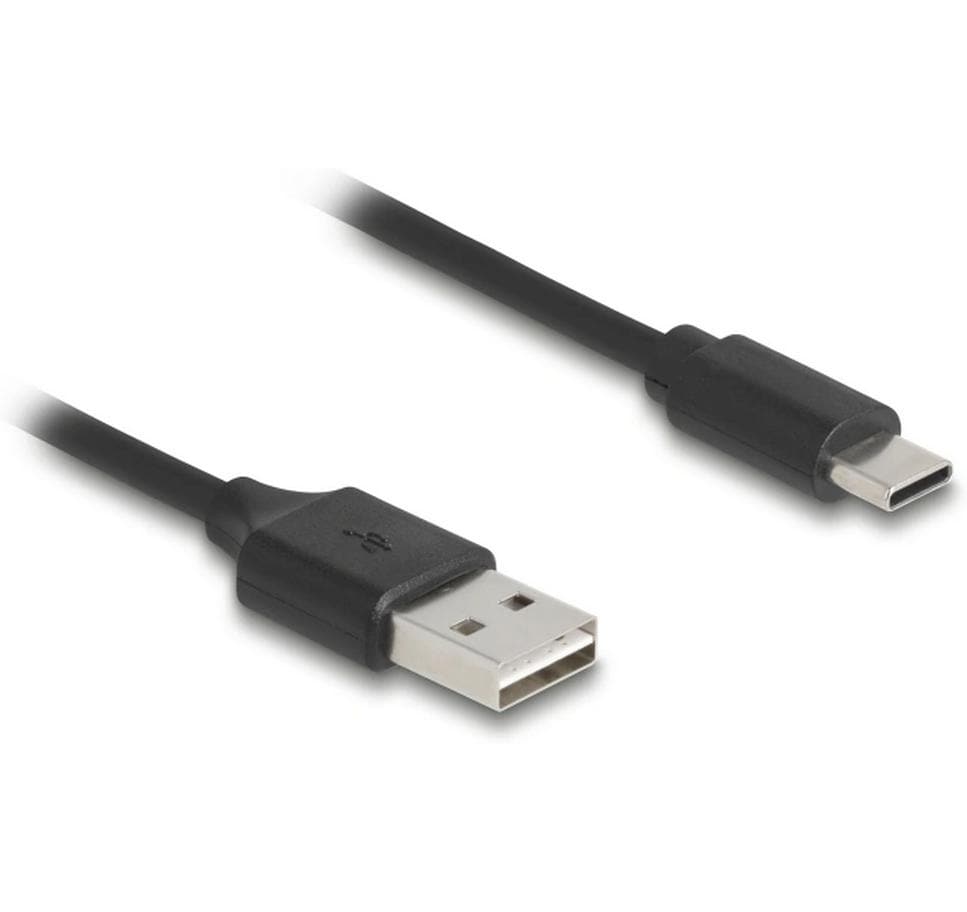 DeLOCK USB-A auf USB-C Kabel – USB 2.0 (480 Mbit/s) – 0,8 m – Spiralkabel – Schwarz