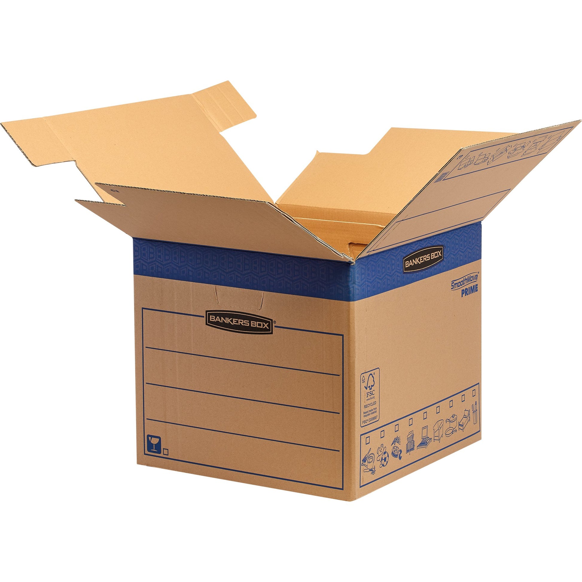 Fellowes Versandkarton SmoothMove – 457 × 457 × 406 mm, 2-wellig, Steckverschluss, Braun, FastFold, FSC – 5 St