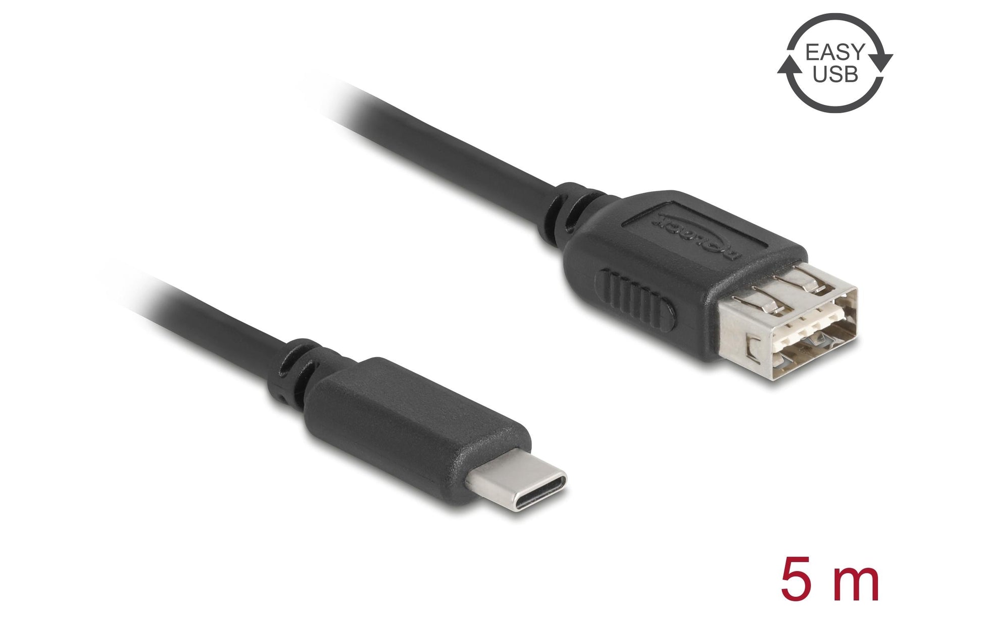 DeLOCK USB-C auf USB-A Verlängerungskabel (Stecker auf Buchse) – USB 2.0 (480 Mbit/s) – 5 m – Schwarz