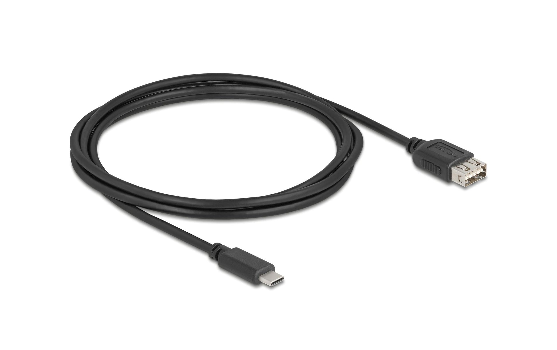 DeLOCK USB-C Verlängerungskabel (Stecker auf Buchse) – USB 2.0 (480 Mbps) – 2 m – Goldstecker – Schwarz