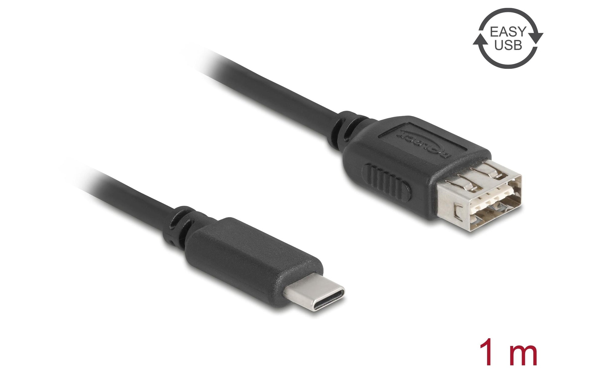 DeLOCK USB-C auf USB-A Kabel – USB 2.0 (480 Mbit/s) – 1 m – Goldkontakte – Schwarz