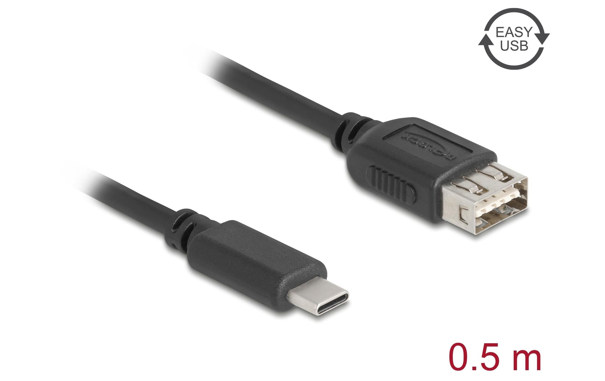 DeLOCK USB-C auf USB-A Verlängerungskabel (Stecker auf Buchse) – USB 2.0 (480 Mbit/s) – 0,5 m – Goldkontakte
