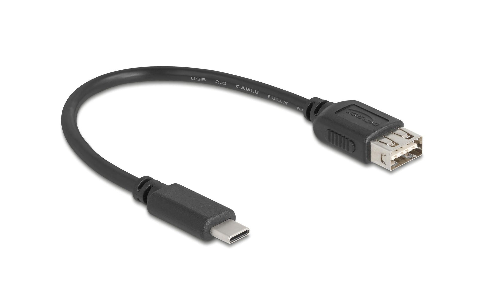 DeLOCK USB-C auf USB-A Kabel – USB 2.0 (480 Mbit/s) – 0,2 m – Goldkontakte – Schwarz