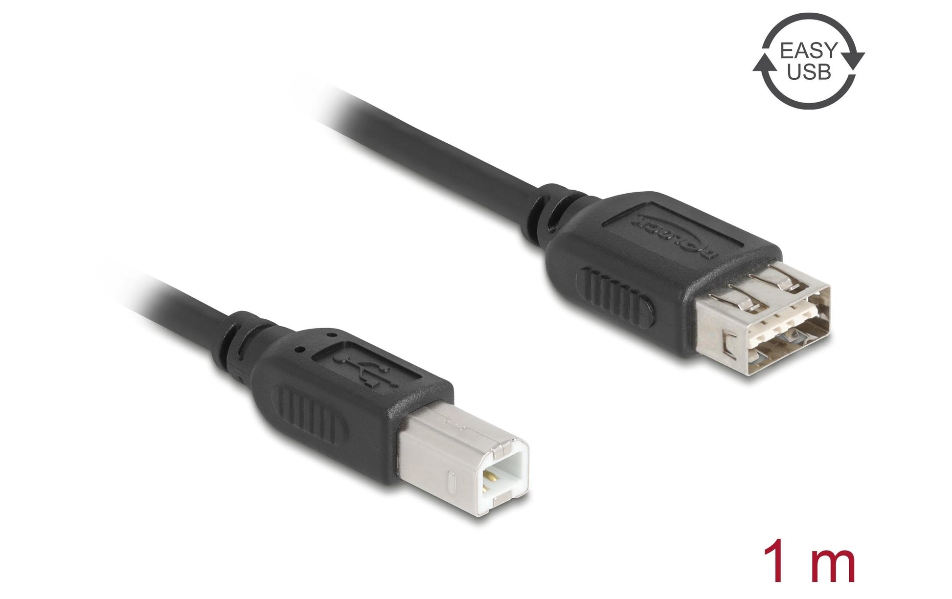 DeLOCK USB-Kabel – USB-A auf USB-B – USB 2.0 (480 Mbit/s) – 1 m – Umkehrbarer USB-A-Stecker – Schwarz