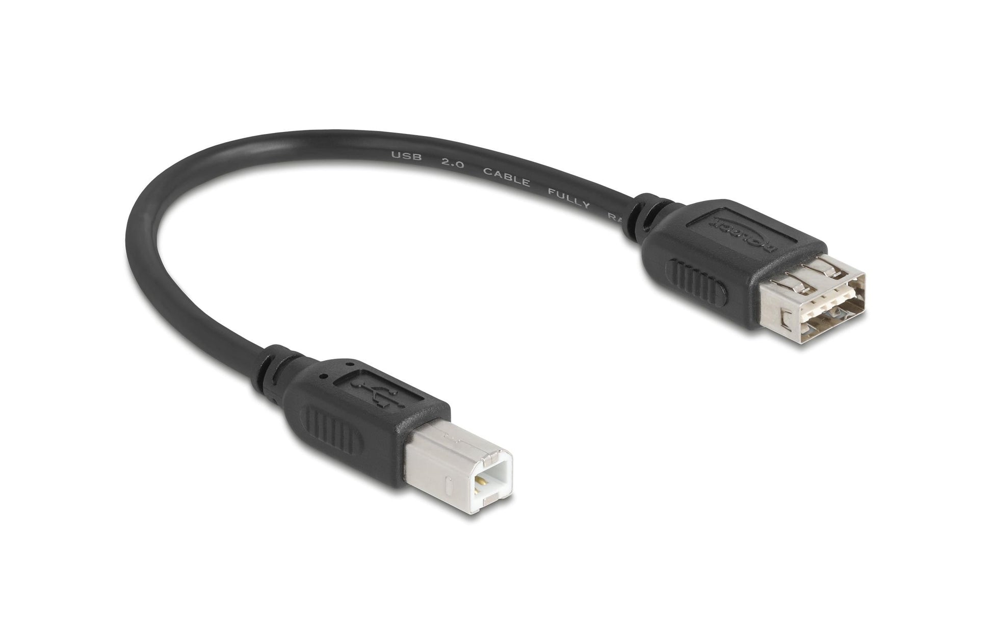 DeLOCK USB-A auf USB-B Kabel – USB 2.0 (480 Mbit/s) – 0,2 m – Goldkontakte, Umkehrbar – Schwarz