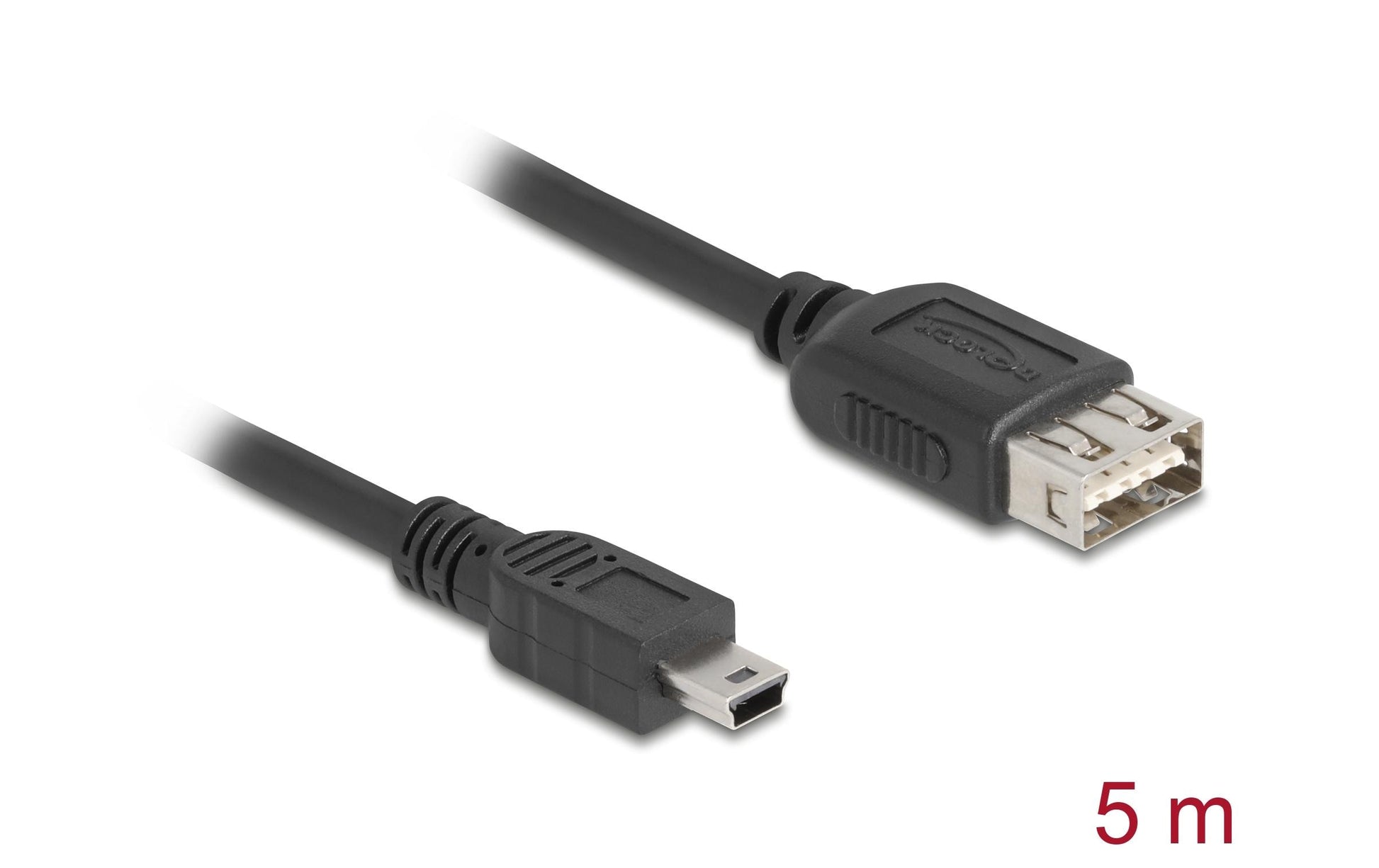 DeLOCK USB-A auf Mini-USB-B Kabel – USB 2.0 (480 Mbit/s) – 5 m – USB-A beidseitig einsteckbar, Goldstecker