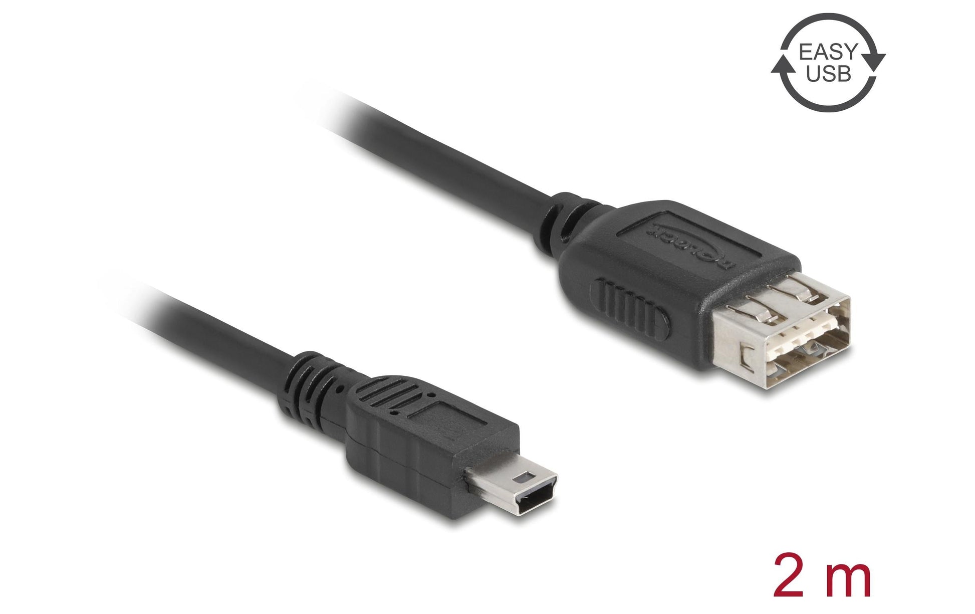 DeLOCK USB-A auf Mini-USB-B Kabel – USB 2.0 (480 Mbit/s) – 2 m – Goldstecker – Schwarz