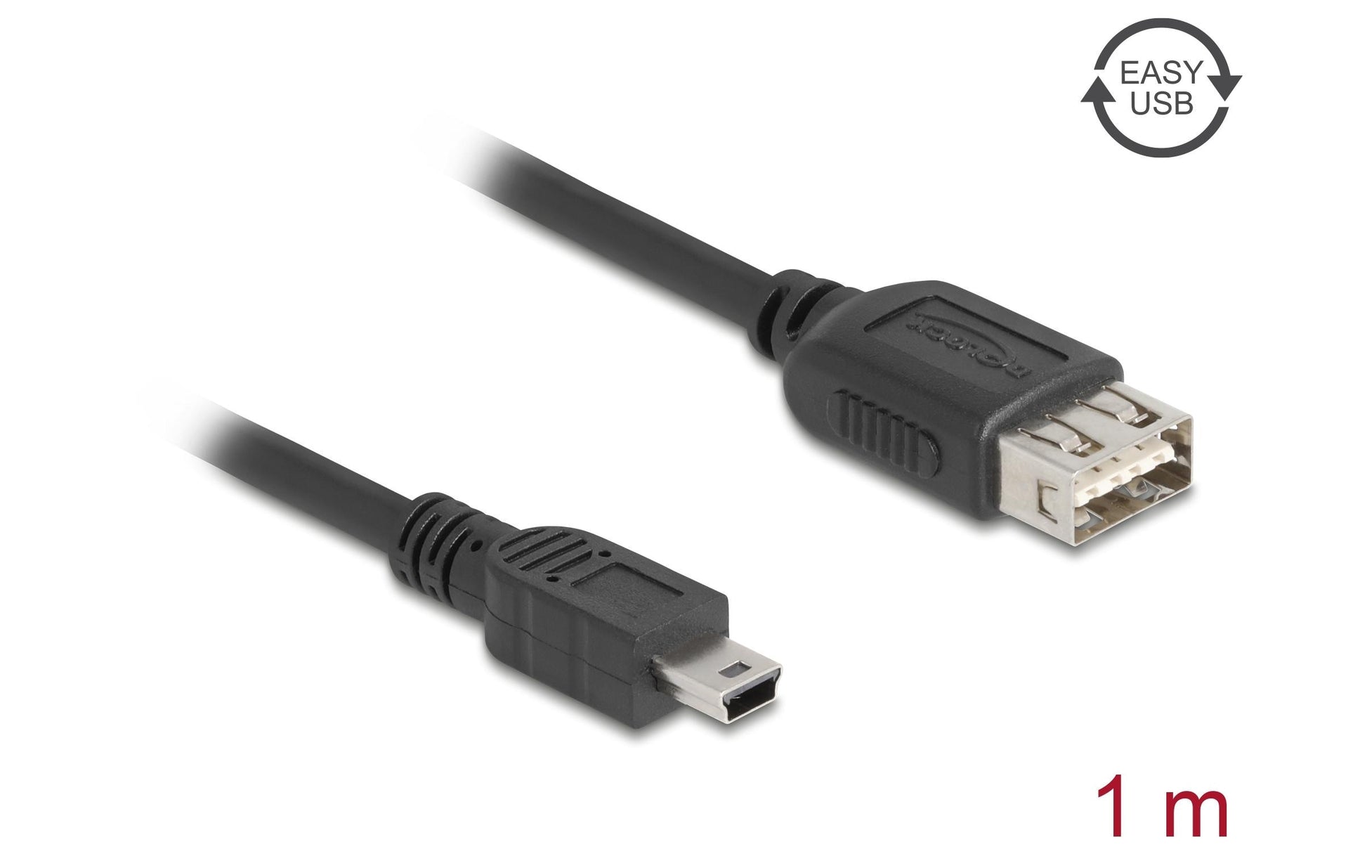 DeLOCK USB-A auf Mini-USB-B Kabel – USB 2.0 (480 Mbit/s) – 1 m – Goldkontakte – Schwarz